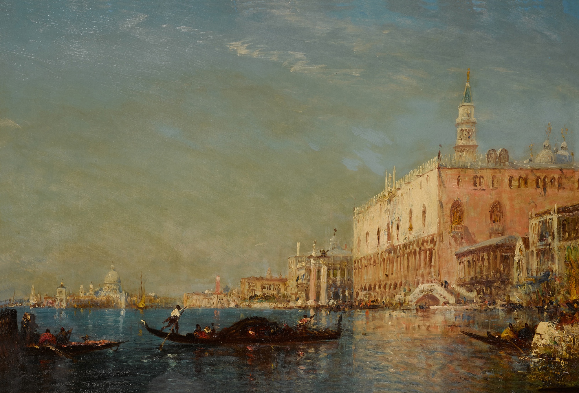 Félix Ziem — Gondoliers in the Bacino, Palazzo Ducale Beyond