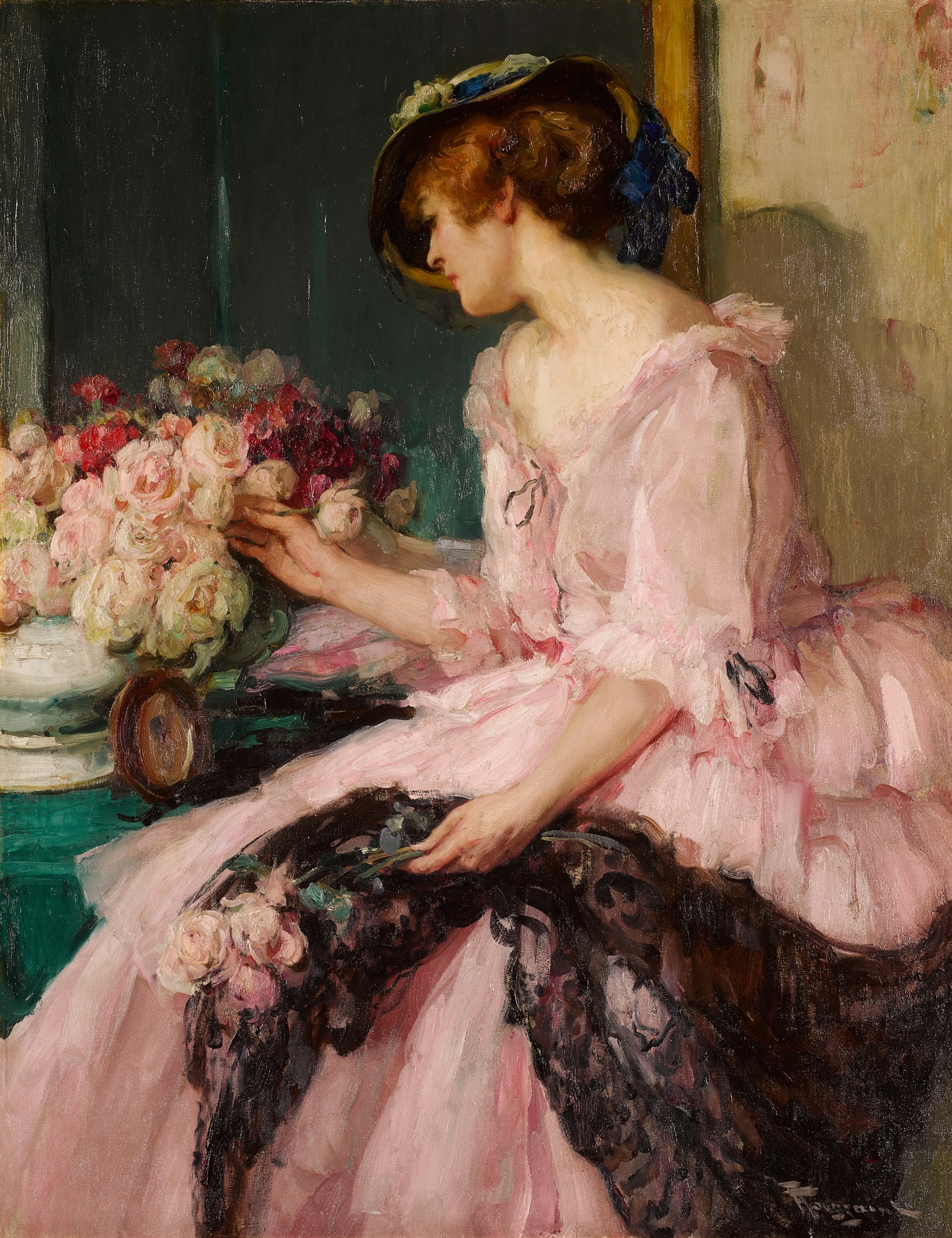 Fernand Toussaint — Femme arrangeant un bouquet de fleurs