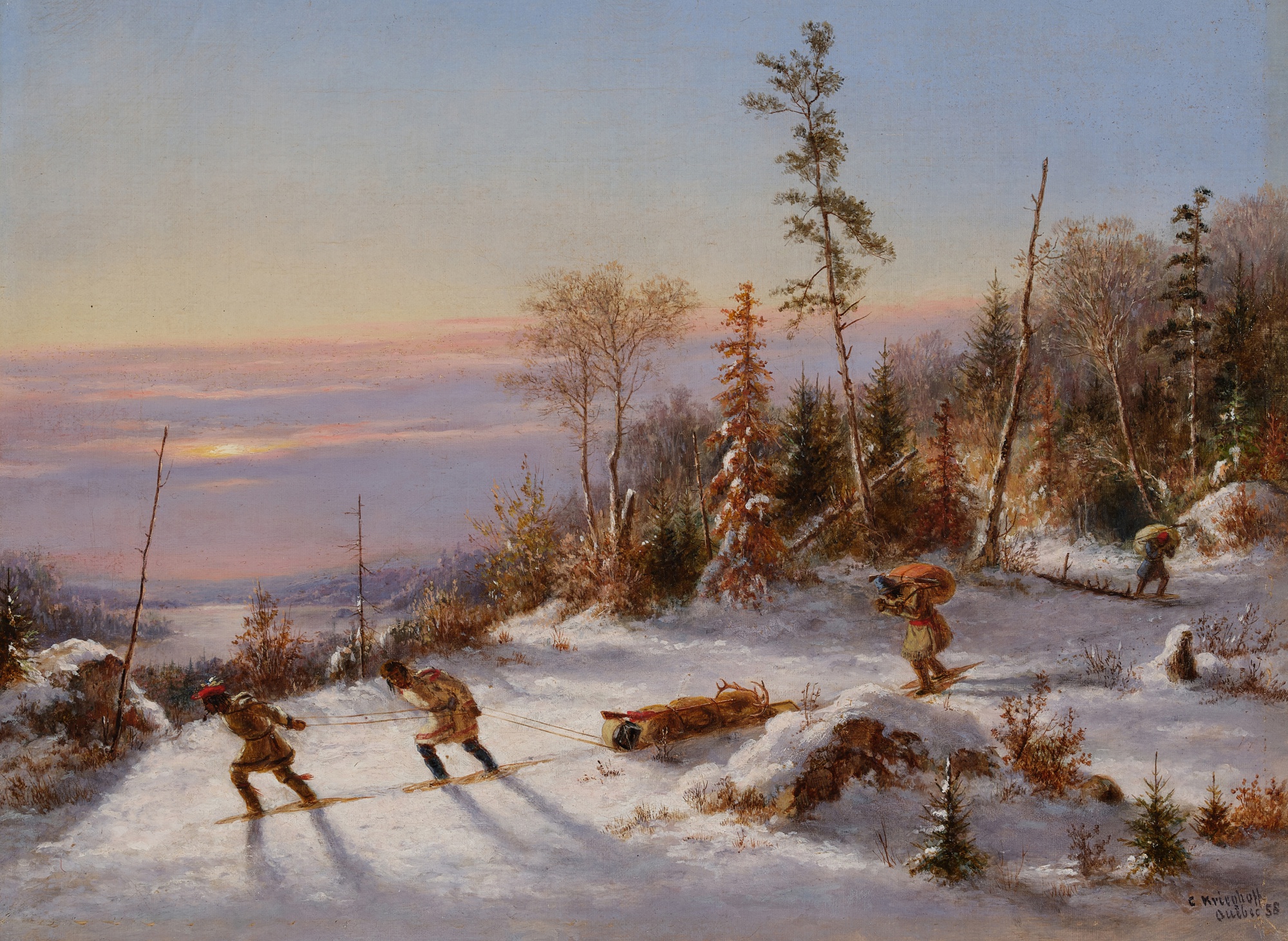 Indians Drawing a Sledge in the Snow