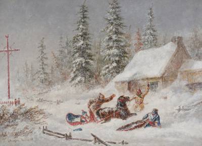 A Horse Drawn Sleigh Caught in a Snowdrift