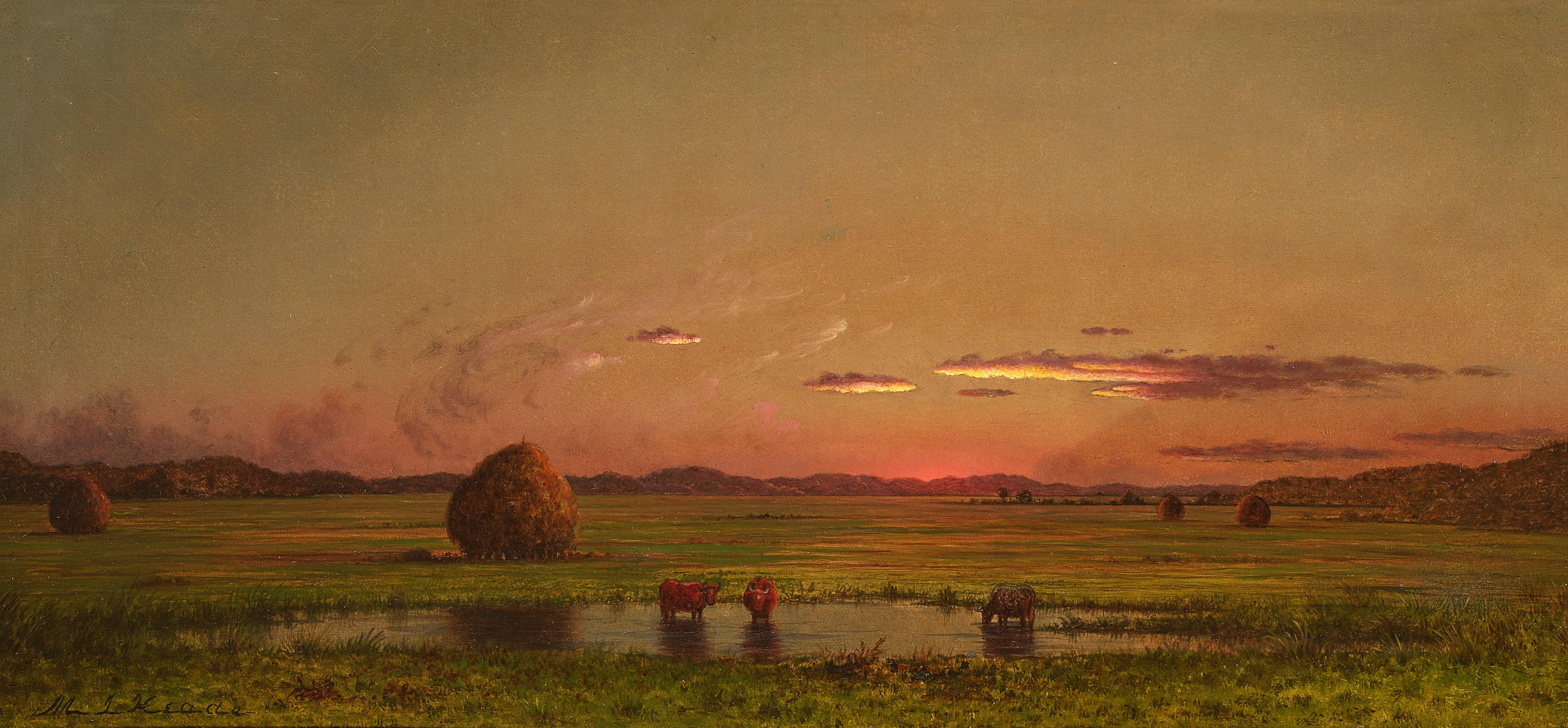 Martin Johnson Heade — Sunset Landscape, Cattle Drinking