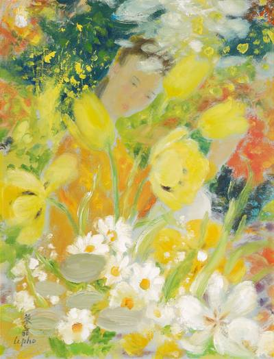 Femme aux tulipes jaunes