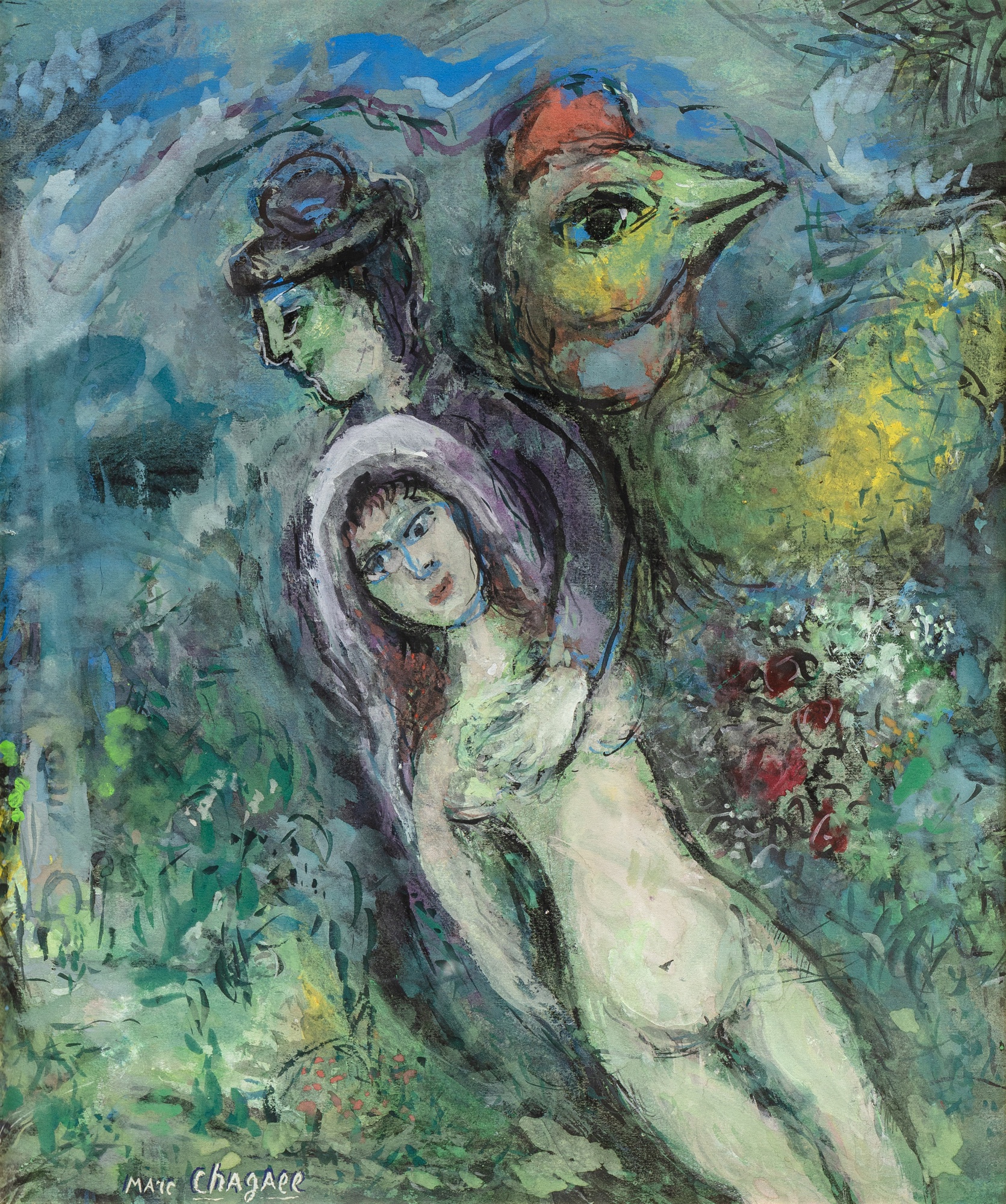 Marc Chagall — Couple avec coq à la campagne