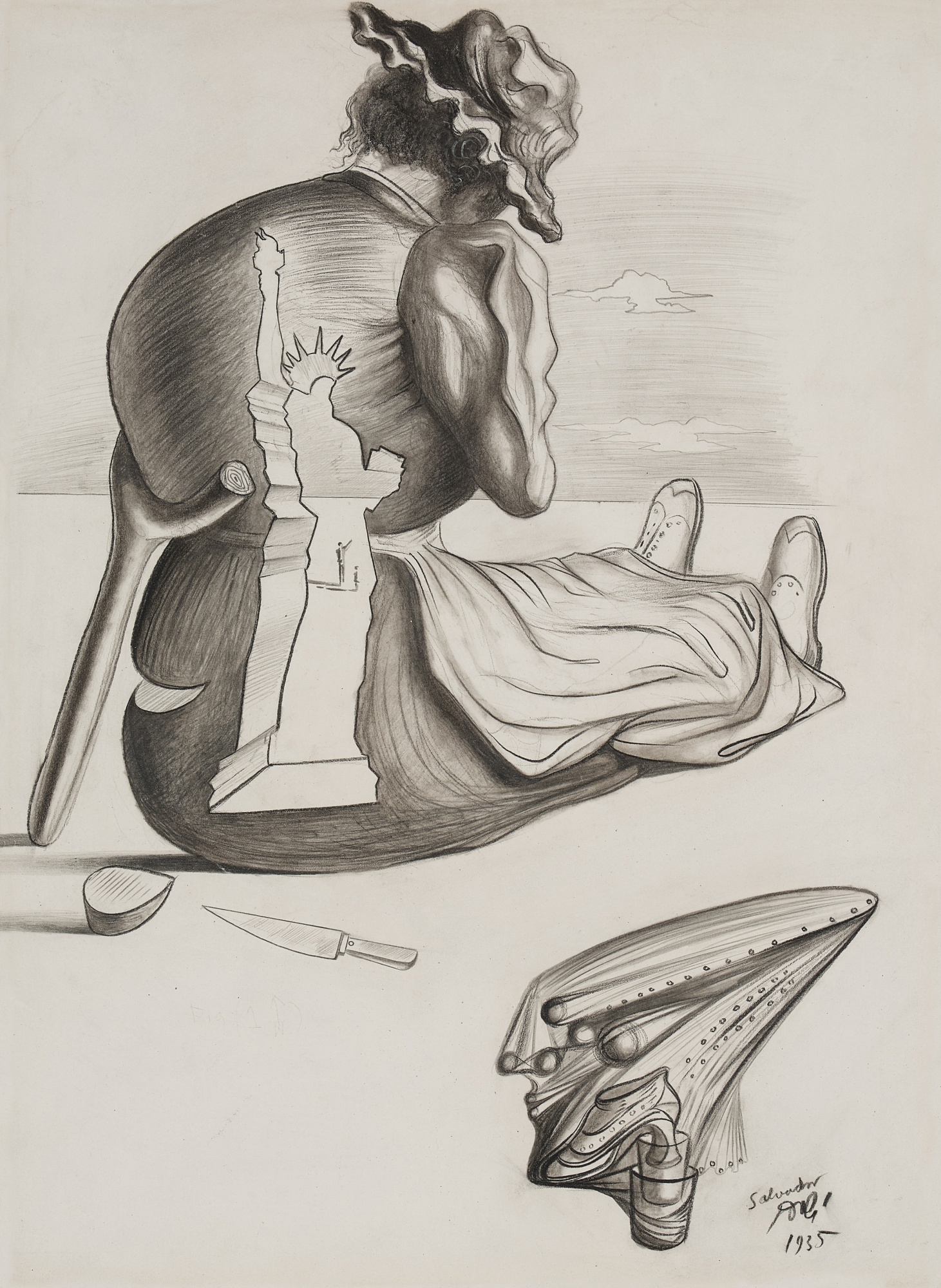 Salvador Dalí — Nourrice avec apparition de la statue de la liberté et tête aérodynamique avec soulier et verres