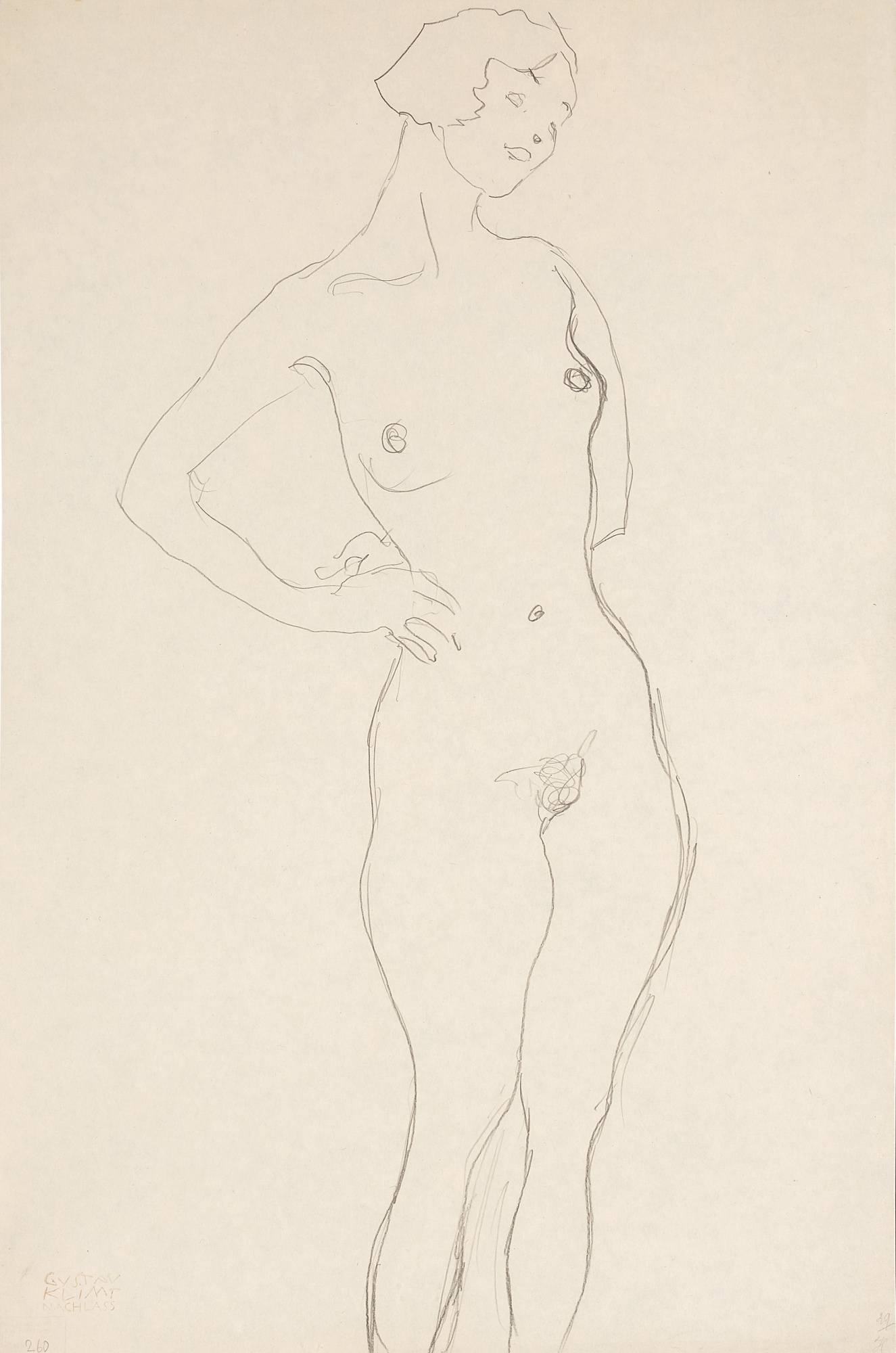 Gustav Klimt — Stehender Akt nach links; Stehender Akt nach rechts (Standing Nude to the Left; Standing Nude to the Right) (A Double-Sided Work)