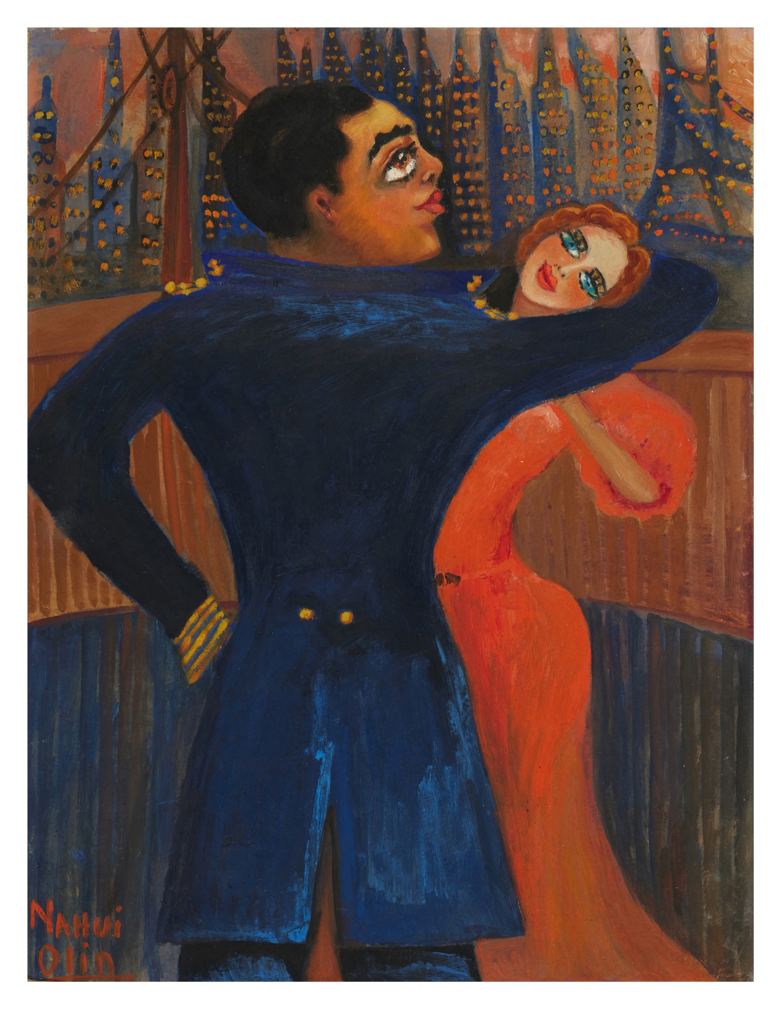 Nahui y Agacino bailando en la proa del barco Habana, en Nueva York