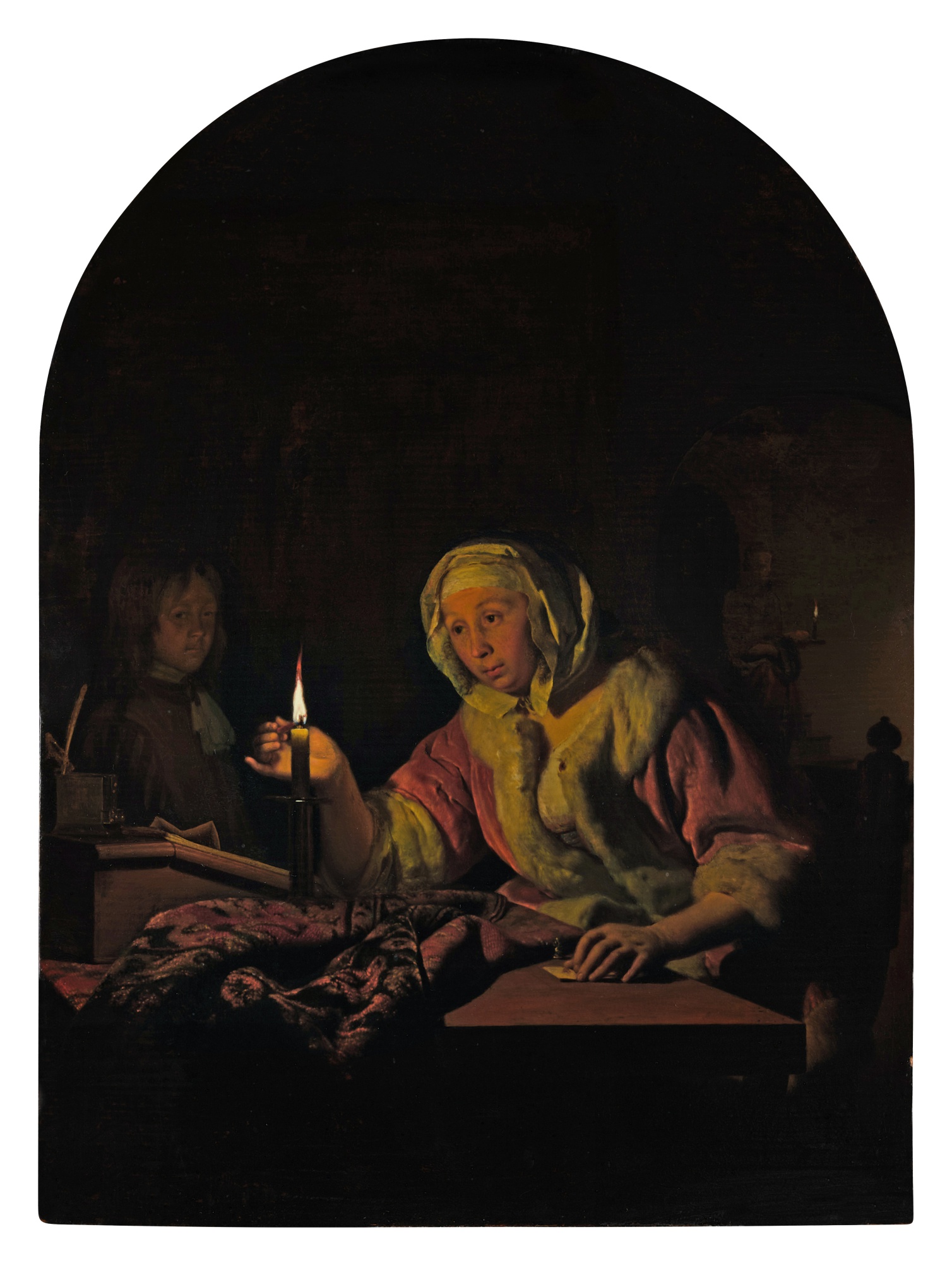 Unknown — A young woman sealing a letter by candlelight