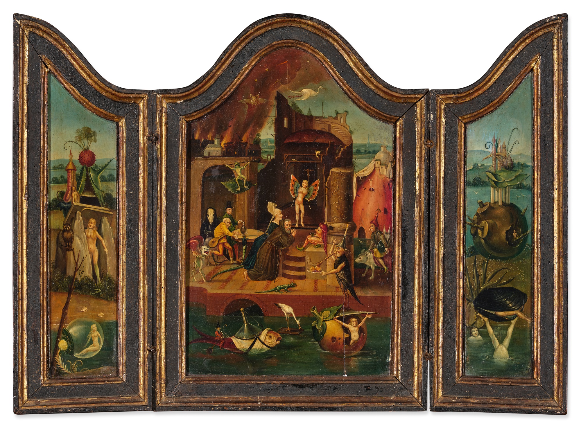 Manner of Hieronymus Bosch — Triptych: Temptation of Saint Anthony Abbot; Scenes from the Garden of Earthly Delights