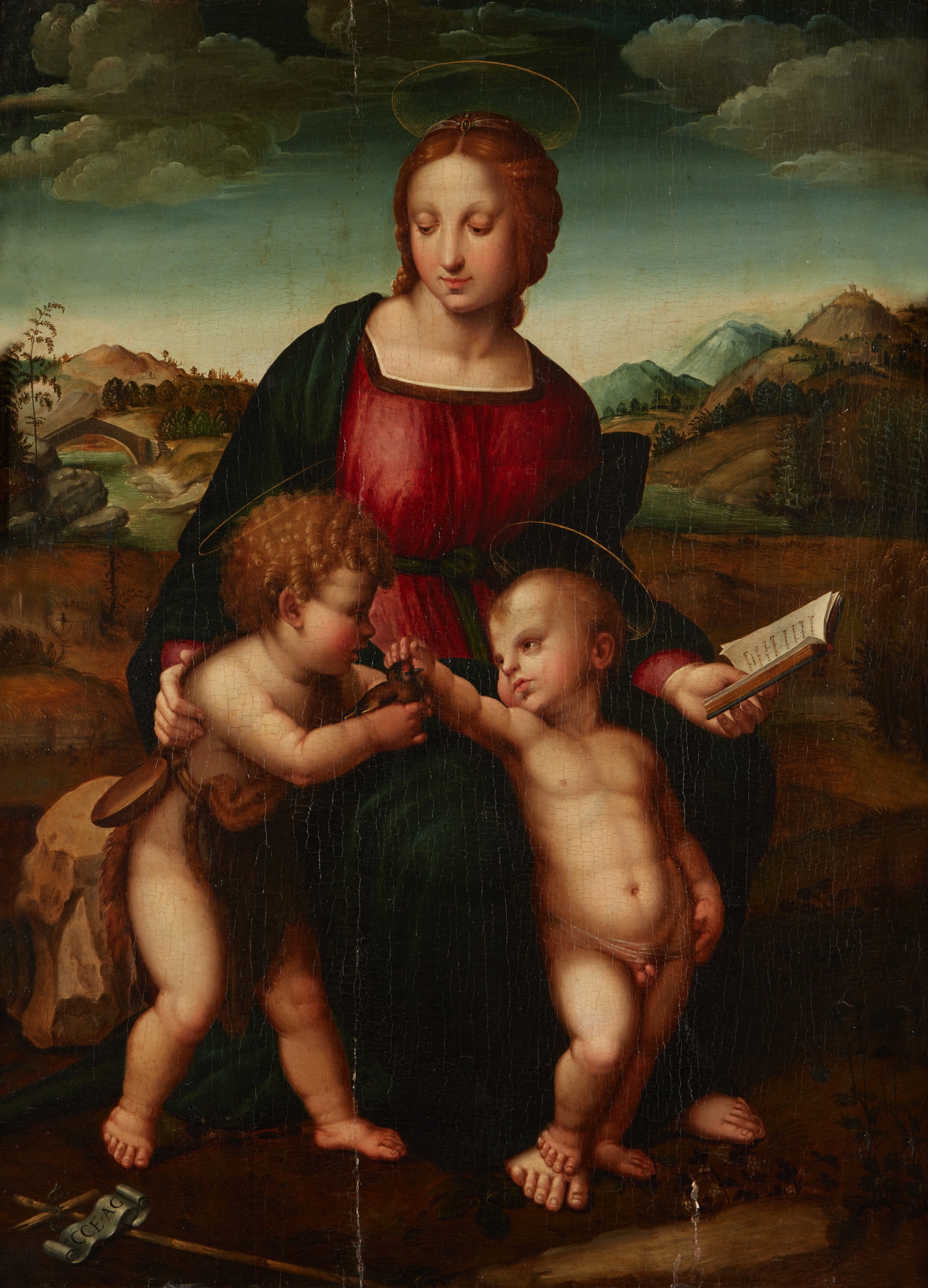 17th-century Follower of Raffaello Sanzio, called Raphael — Madonna and Child with Saint John the Baptist