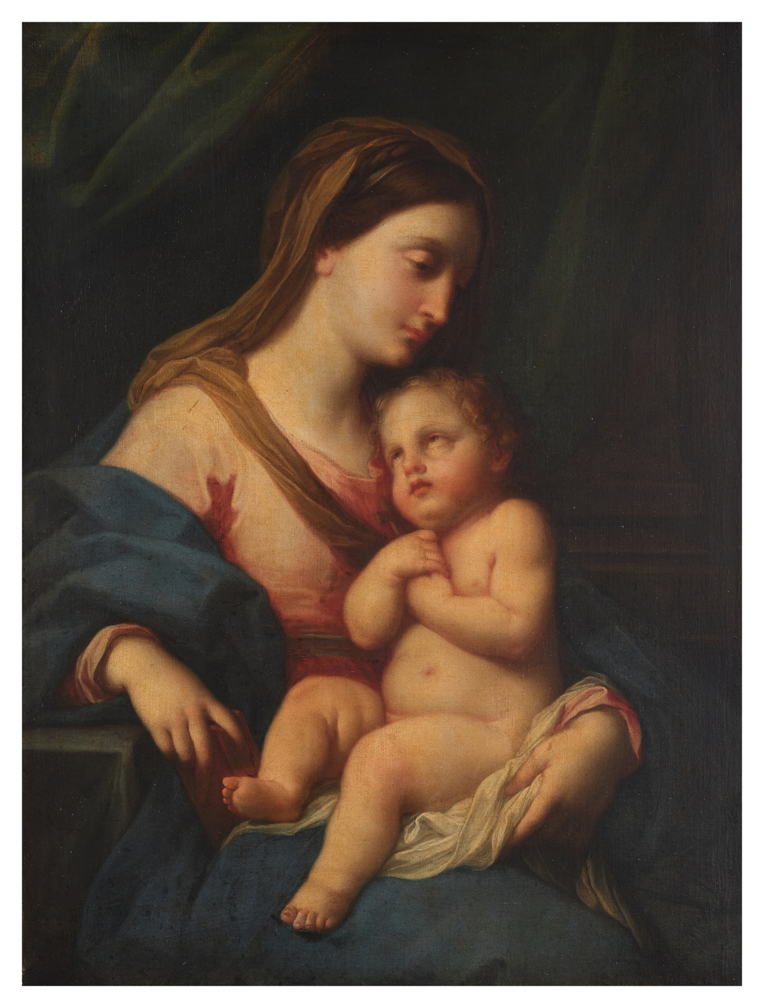Madonna and Child before a green curtain