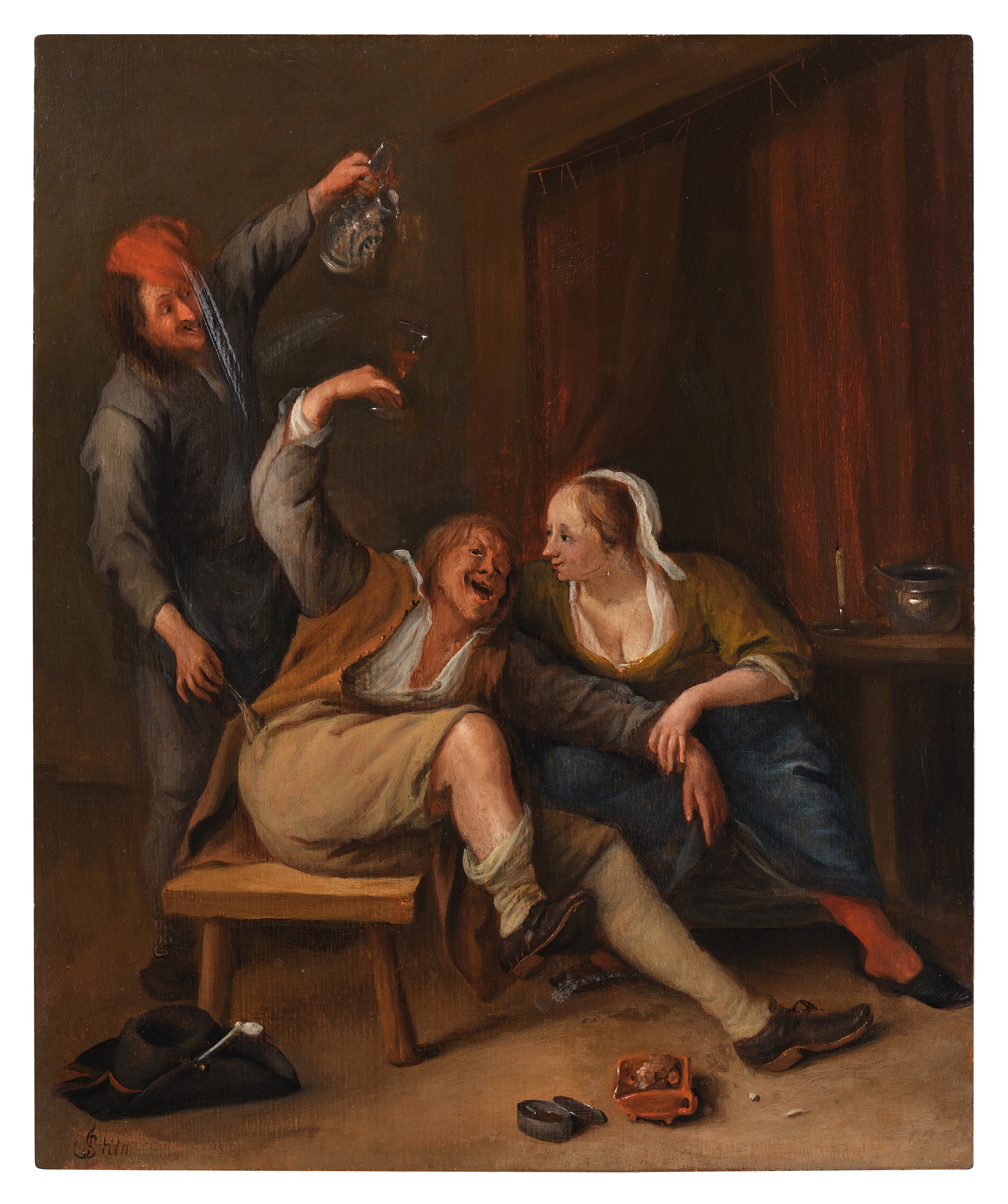 Jan Steen — Self-portrait of the artist as a toper, robbed of his purse in a brothel