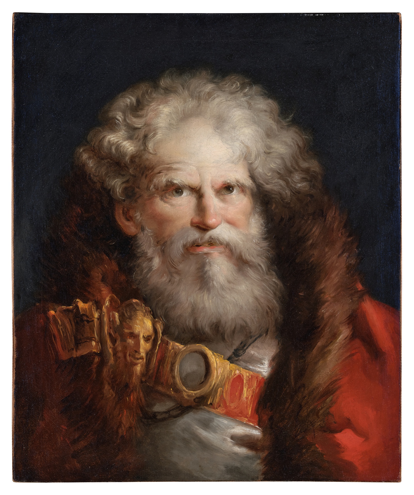 Giovanni Domenico Tiepolo — Head of a bearded man wearing a fur collared coat