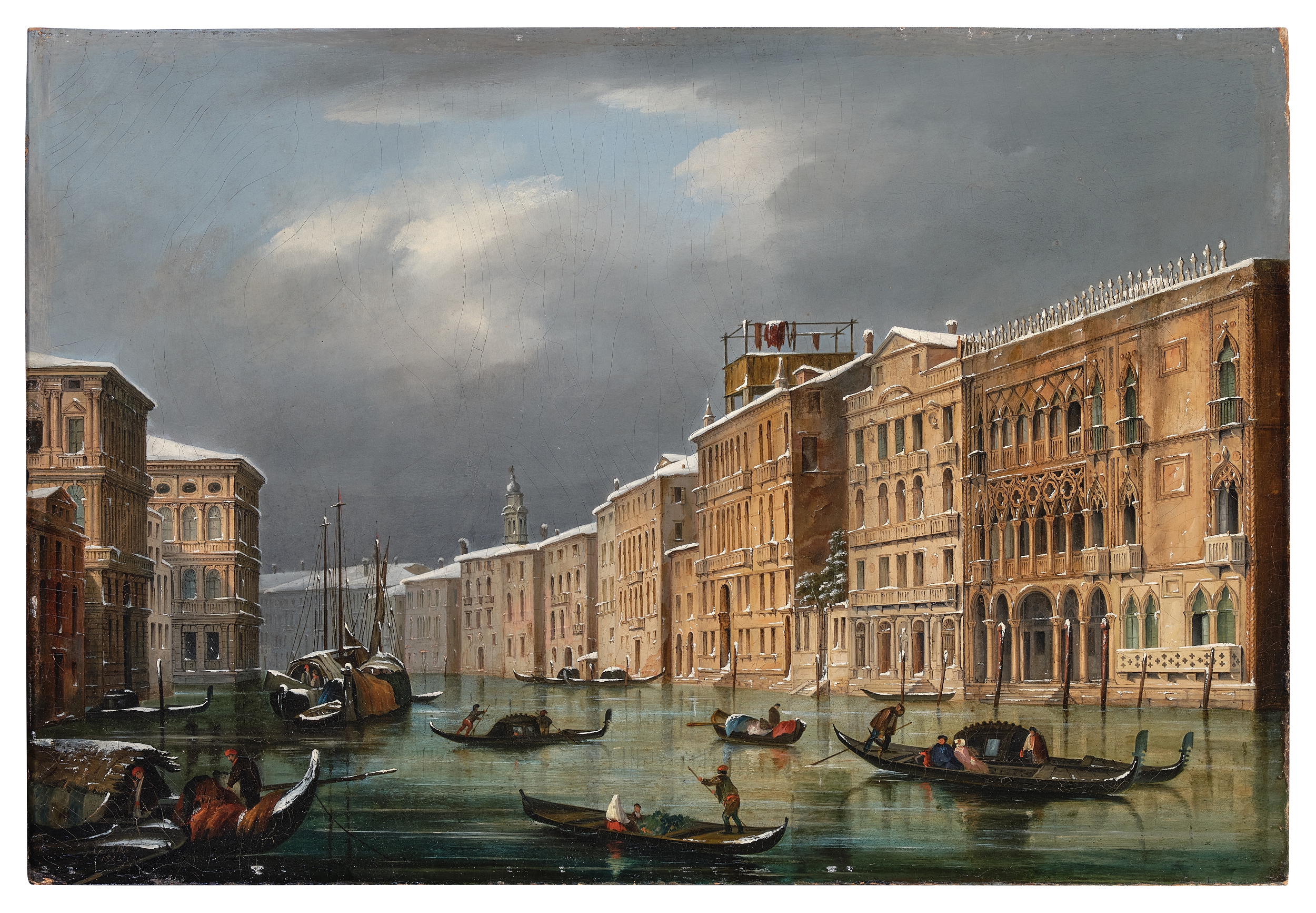 Giuseppe Canella — Venice, a snowy view of the Grand Canal looking north west, from Ca d’Oro to the Ca Pesaro