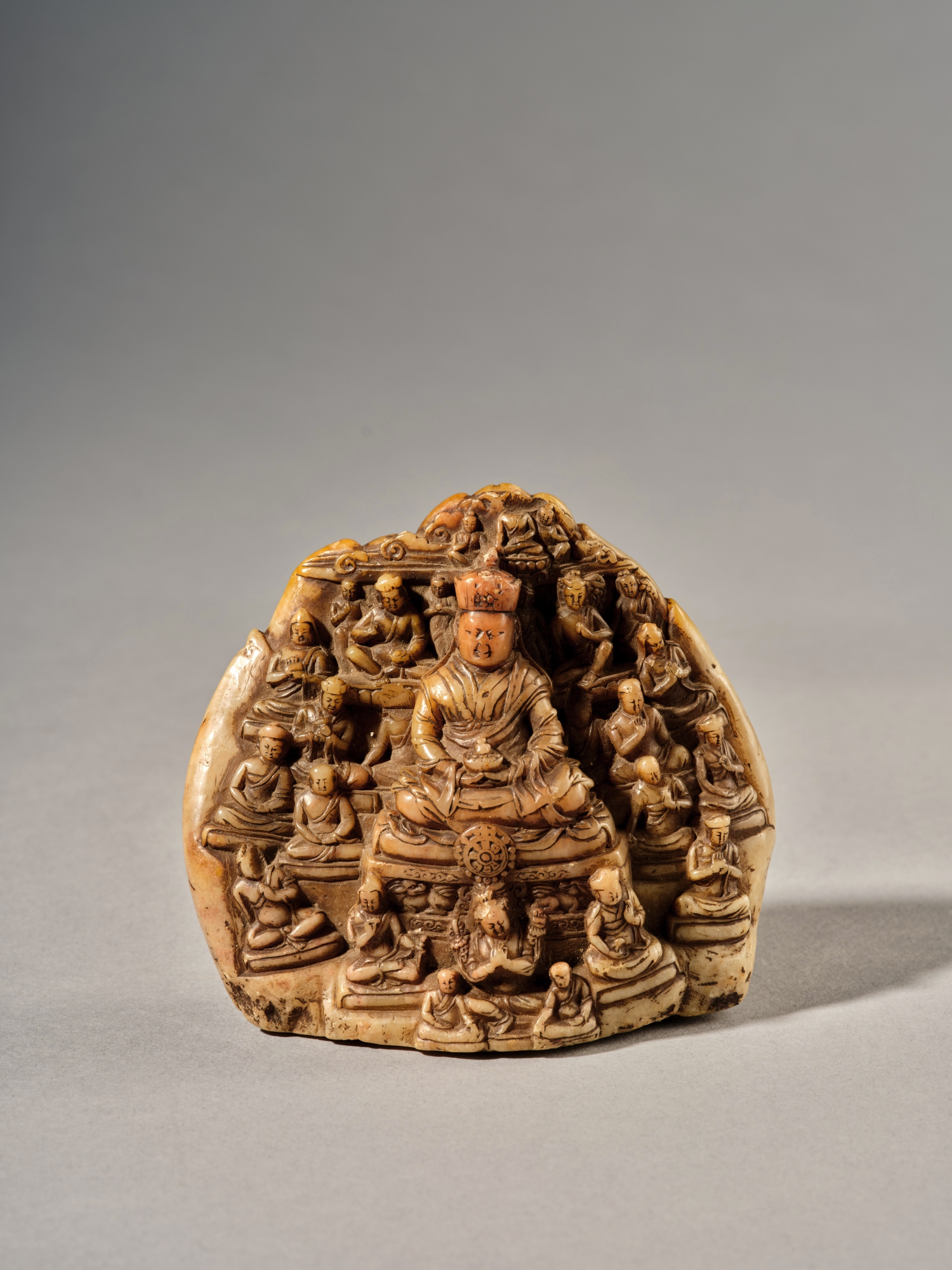 A stone Kagyu hierarch group — A stone Kagyu hierarch group, Tibet, circa 15th century