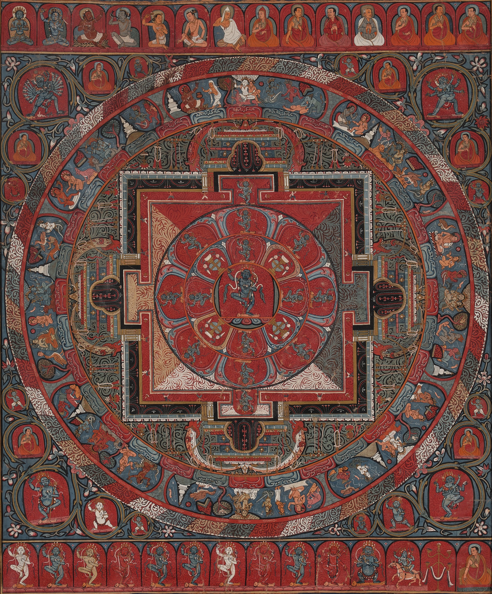 A thangka depicting a mandala of Vajra Nairatmya — A thangka depicting a mandala of Vajra Nairatmya, Tibet, 15th century