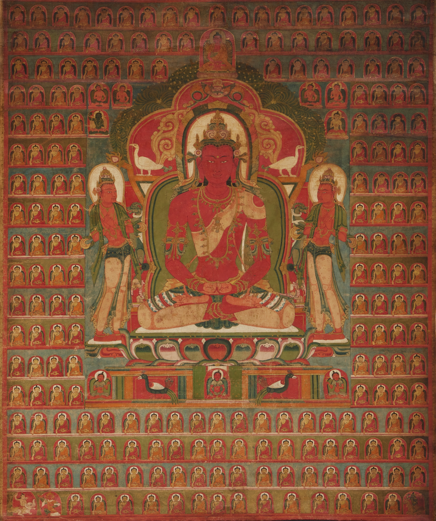 A thangka of Amitabha with myriad Buddhas — A thangka of Amitabha with myriad Buddhas, Central Tibet, 14th century 