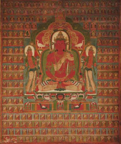 A thangka of Amitabha with myriad Buddhas, Central Tibet, 14th century 