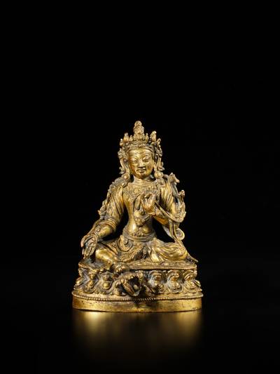 A gilt-copper alloy figure of Tara, Ming dynasty, mid to late 15th century