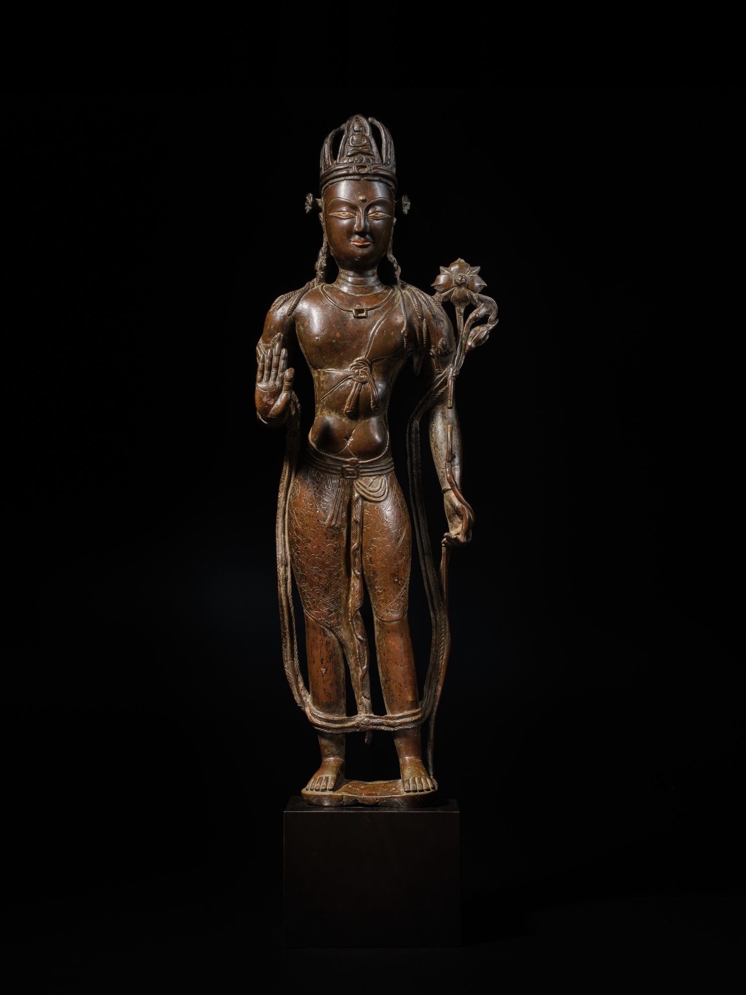 Unknown — A large silver and copper-inlaid copper alloy figure of Padmapani, Ladakh or Western Tibet, 11th - 12th century