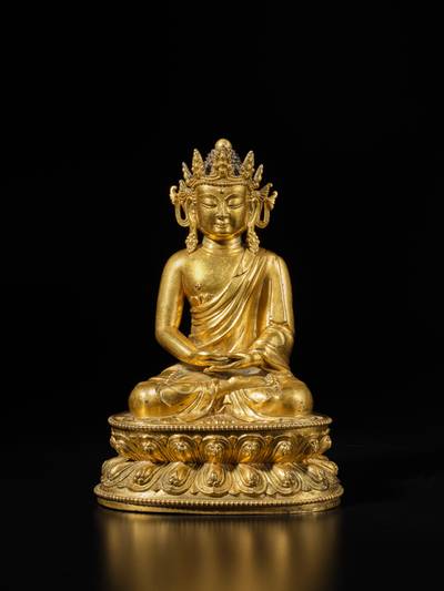 A gilt-bronze figure of Amitabha Buddha,  Ming dynasty, Xuande / Zhengtong period
