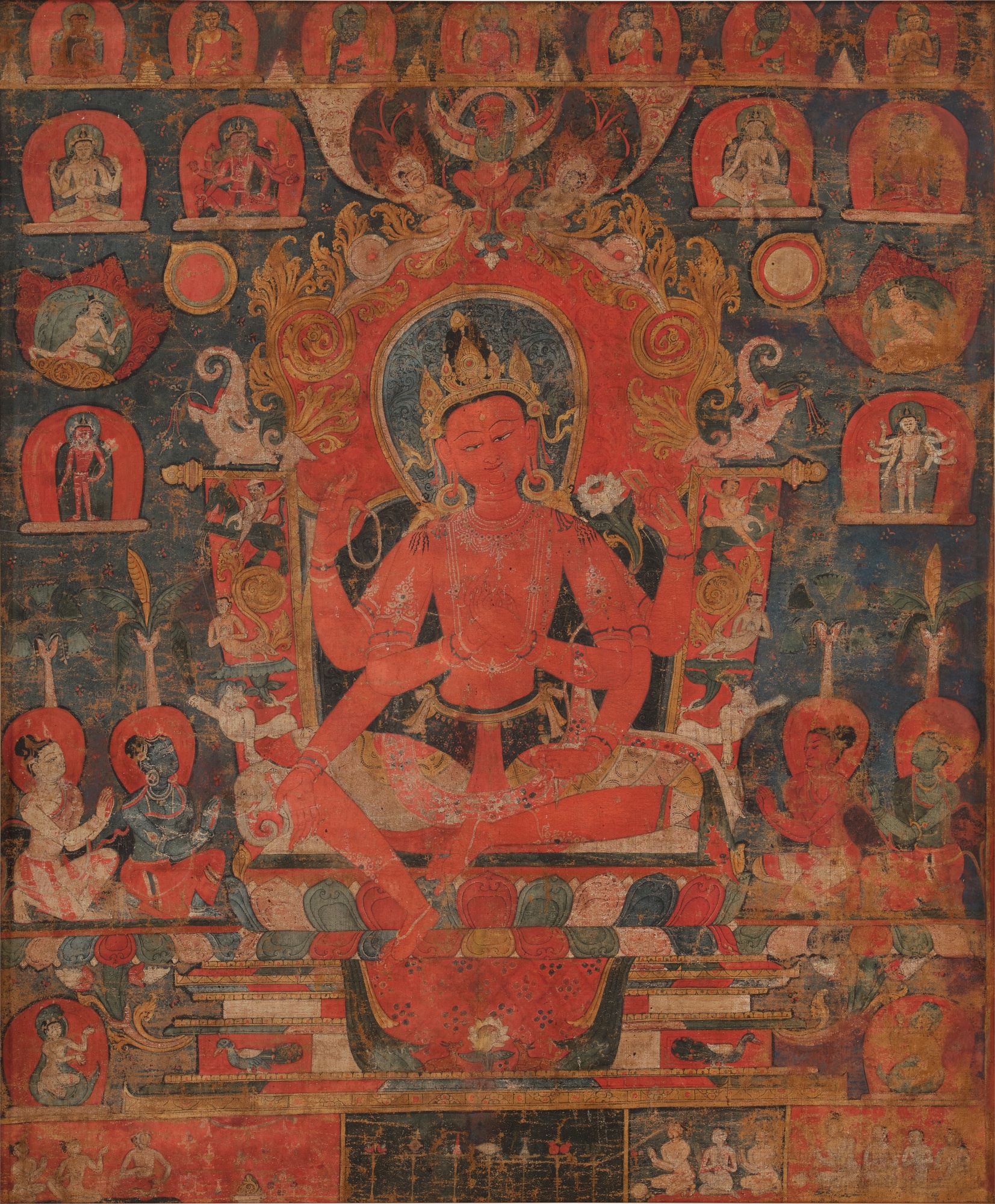 A paubha depicting Avalokiteshvara — A paubha depicting Avalokiteshvara,  Nepal, circa 1300