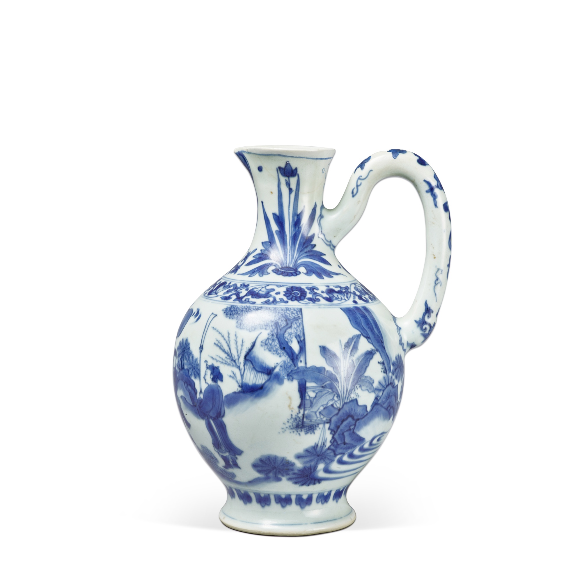 A blue and white 'figural' ewer — 過渡期 約1640年 青花人物故事圖執壺