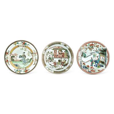 清雍正 粉彩人物故事圖盤一組三件