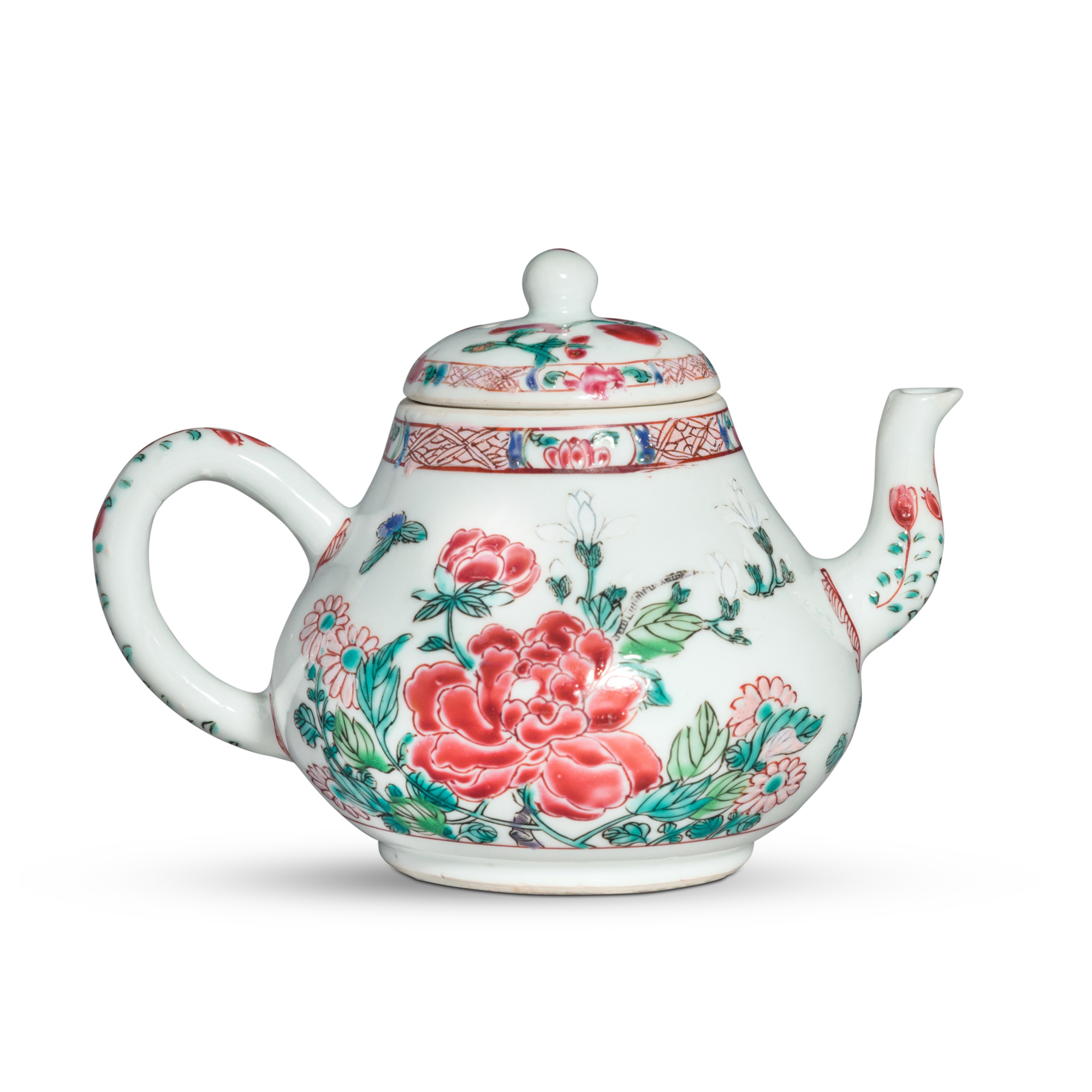 A famille-rose 'floral' teapot and cover — 清雍正 / 乾隆 粉彩花卉紋茶壺