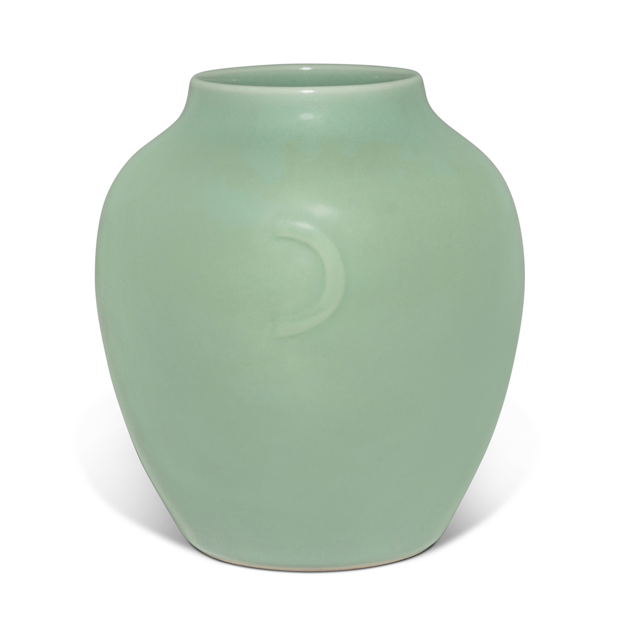 A celadon-glazed ovoid jar — 清道光 粉青釉月牙耳罐 《大清道光年製》款
