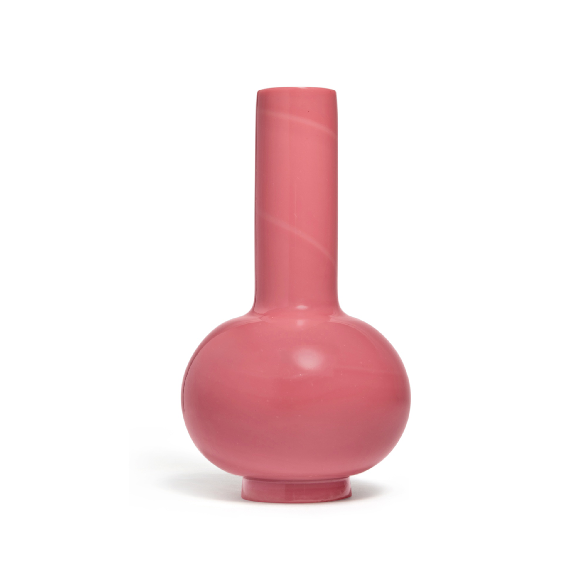 A pink Beijing glass bottle vase — 清十九世紀 粉紅料長頸瓶
