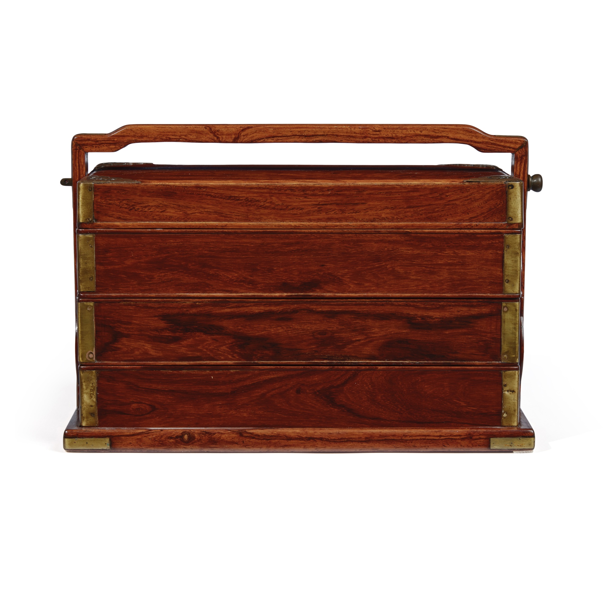 A 'huanghuali' and 'hardwood' three-tier picnic box and cover — 十九 / 二十世紀 黃花梨拼硬木三層提盒