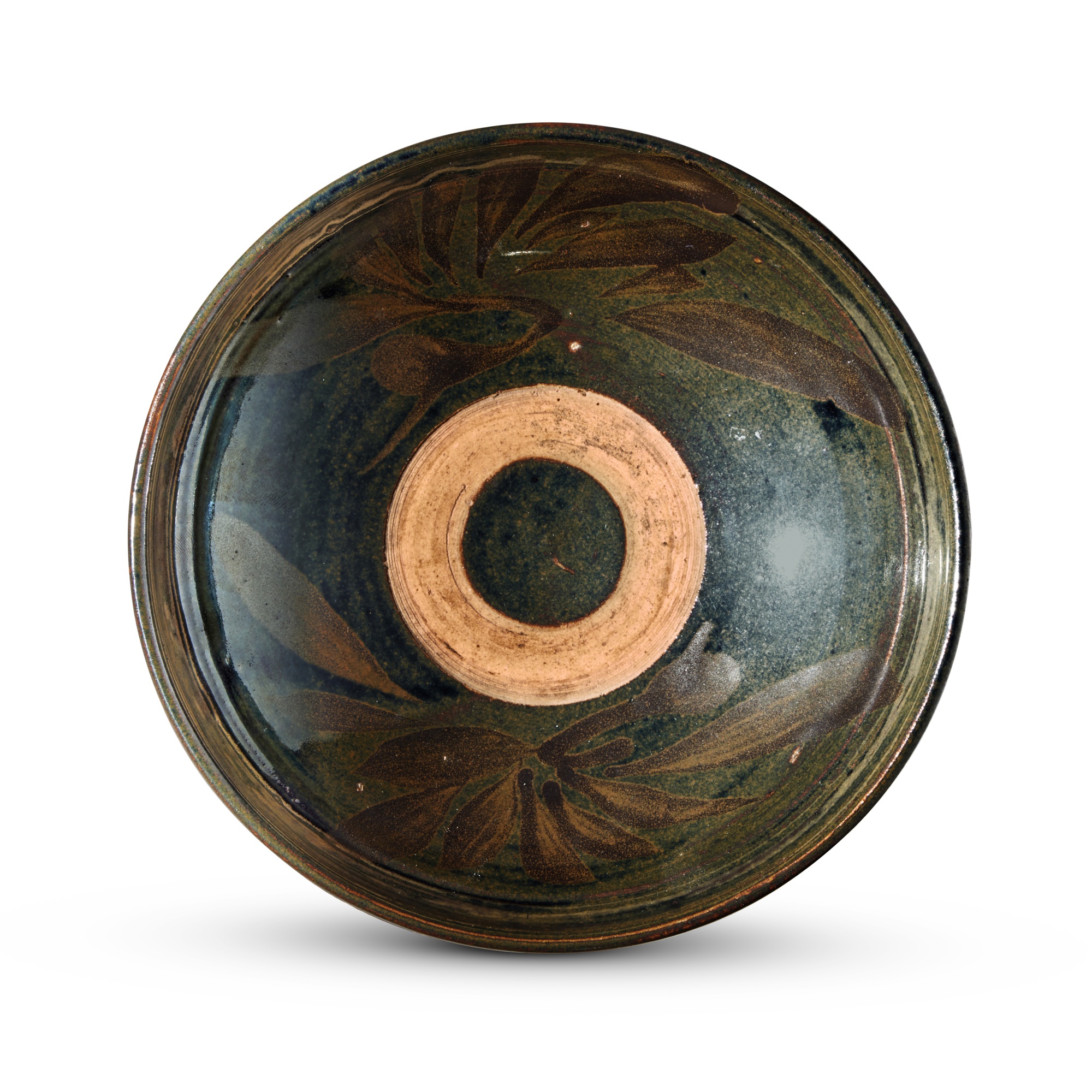 A black-glazed russet-decorated 'floral' bowl — 金 黑釉鐵鏽花紋盌