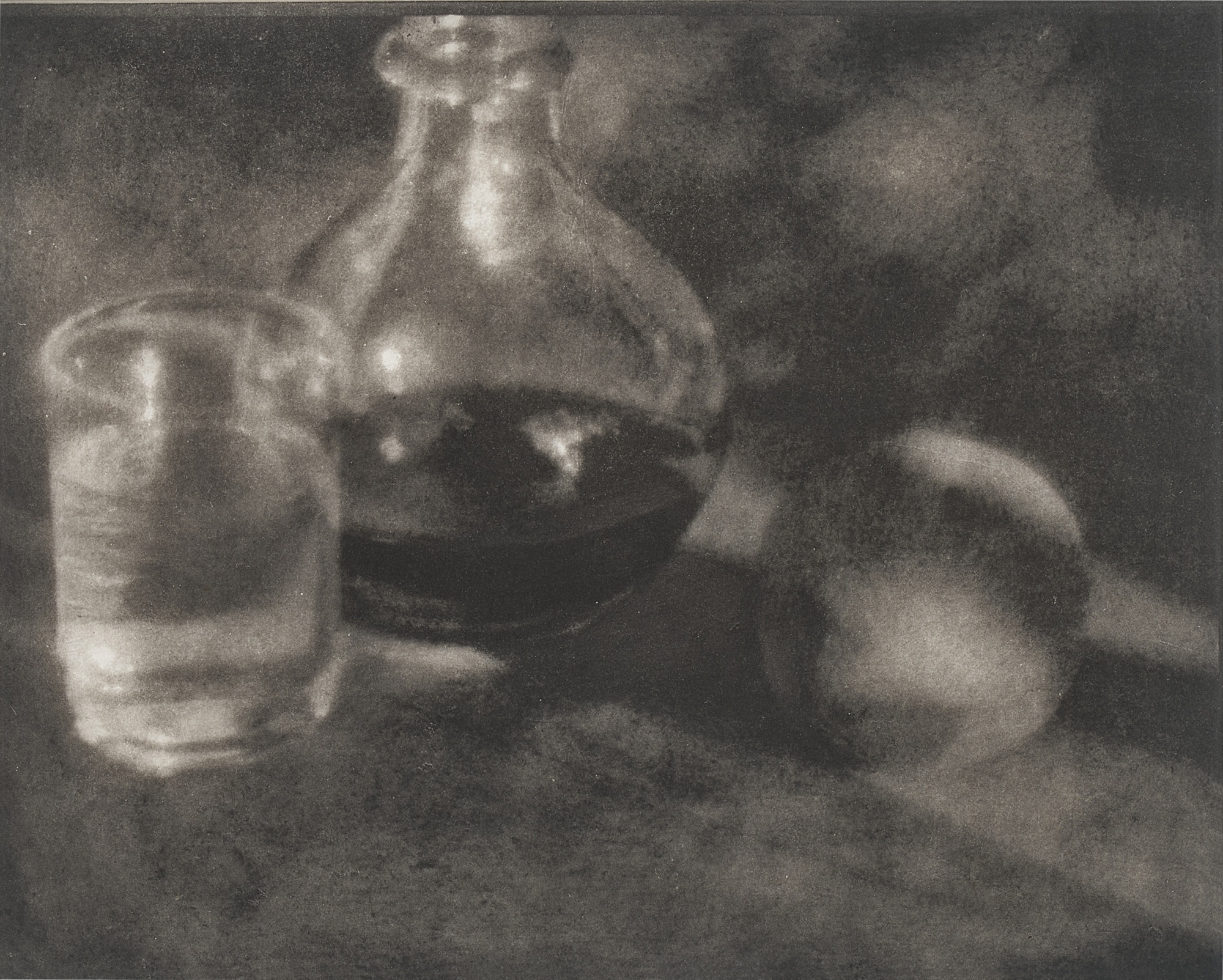 Heinrich Kühn — Wine Bottle, Water Glass, and Apple