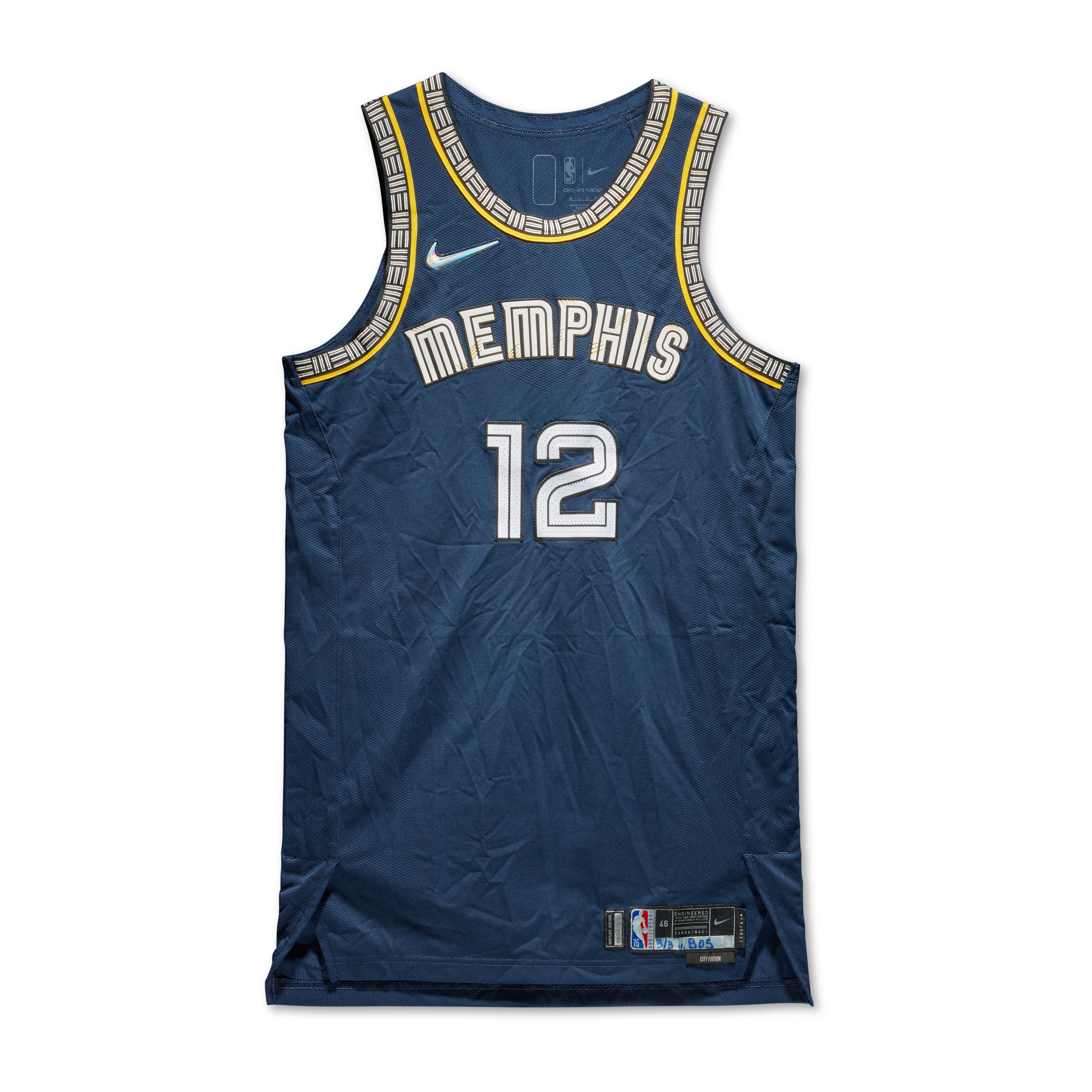 NIKE, NIKE JERSEY, SIZE 46 + 4 inches — Ja Morant 2022 Memphis Grizzlies Game Worn Jersey