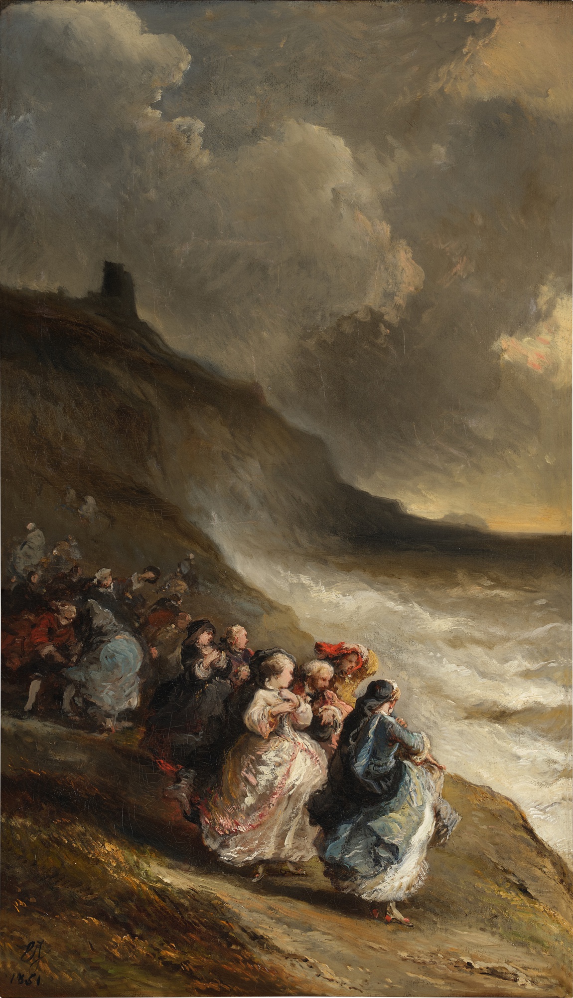 Eugène Isabey — Elegant Figures by Rough Seas