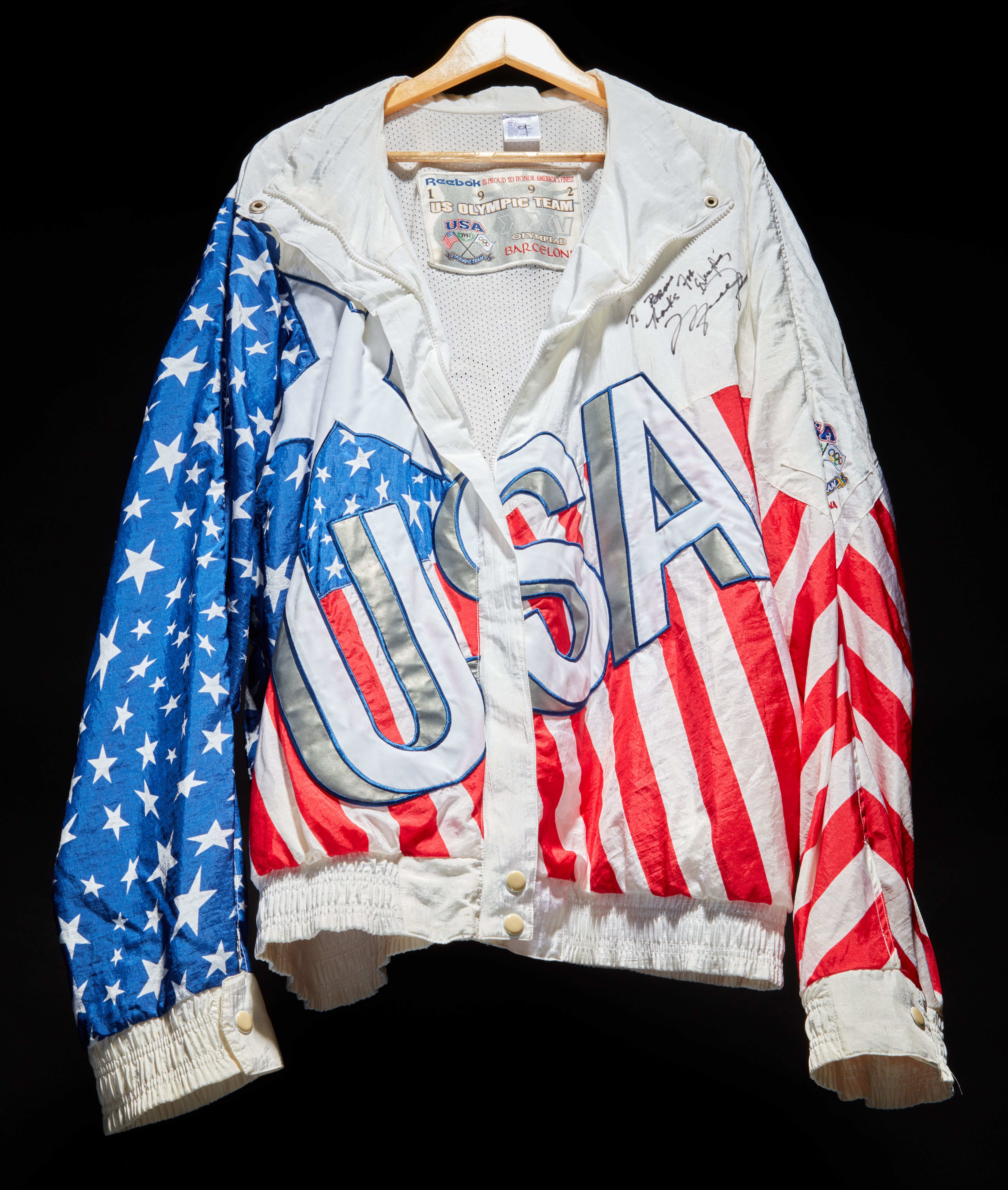 Reebok, Reebok 1992 Olympic Team USA Jacket — Michael Jordan 1992 Summer Olympics ‘Dream Team’ Gold Medal Ceremony Worn & Signed Reebok Jacket