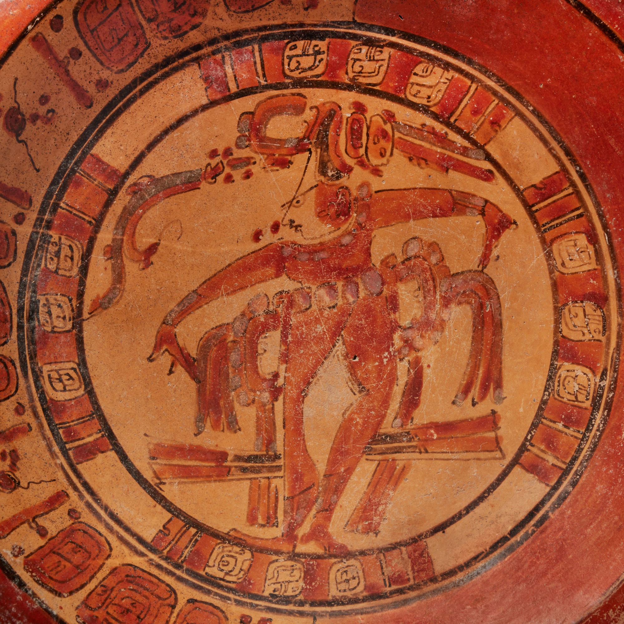 Maya Polychrome Plate with Dancing Figure