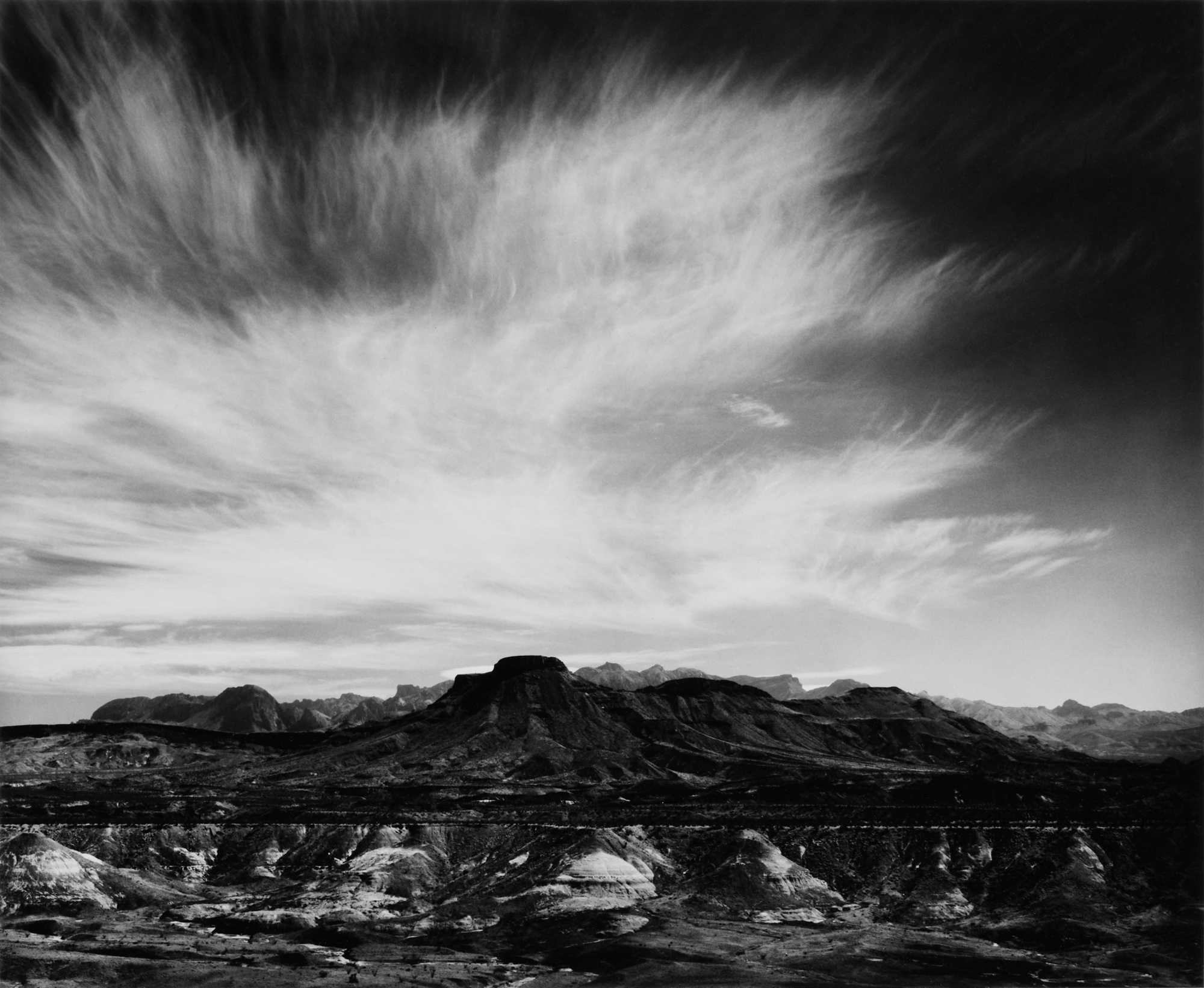 Ansel Adams — ‘Burro Mesa and the Chisos Mountains, Big Bend National Park, Texas’