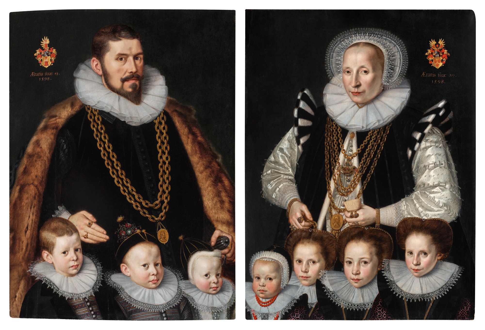 Gortzius Geldorp — Portrait of Bernhard Sigismund zum Pütz with his Sons, Sigismund, Johann, and Jacob;  Portrait of Catharina Broelmann with her Daughters, Sophie, Gertrud, Christine, and Catharina