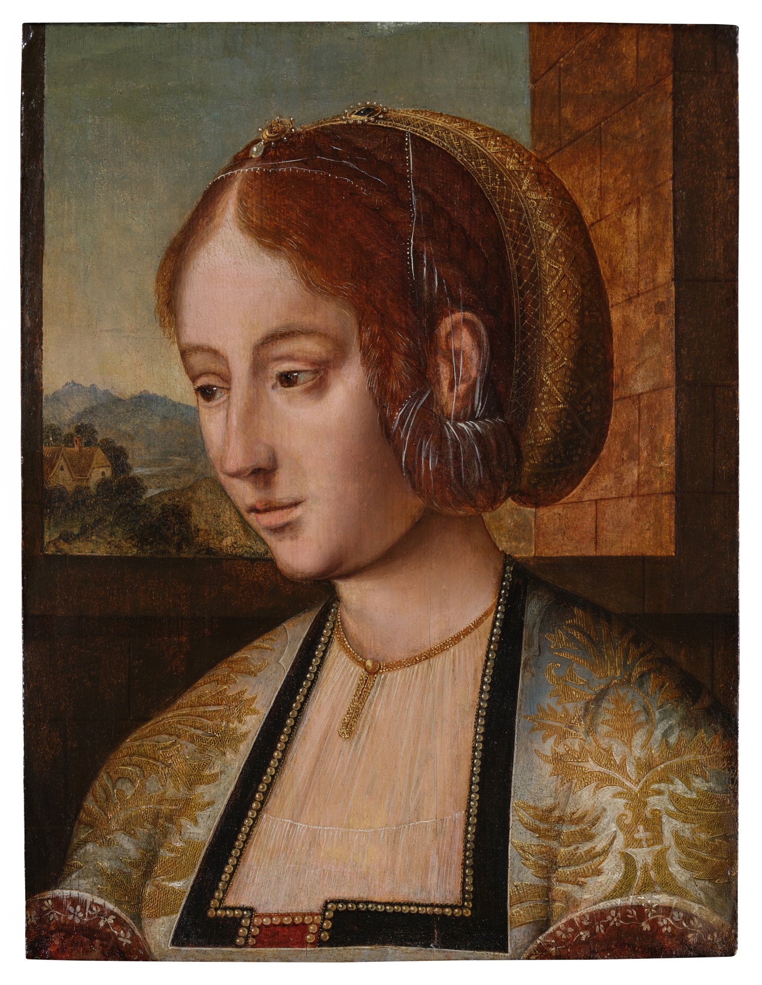 Attributed to the Master of the Holy Blood — Head of a Woman, Possibly Saint Barbara