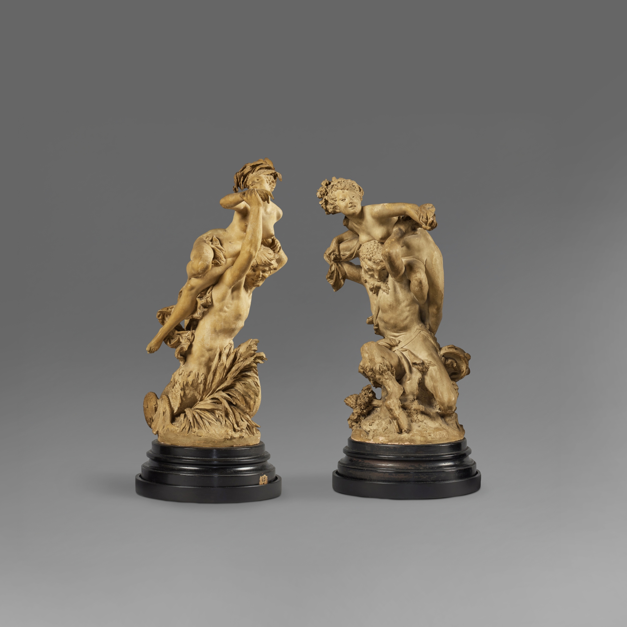 Albert-Ernest Carrier-Belleuse — Faun Abducting a Nymph; Triton and Bacchante