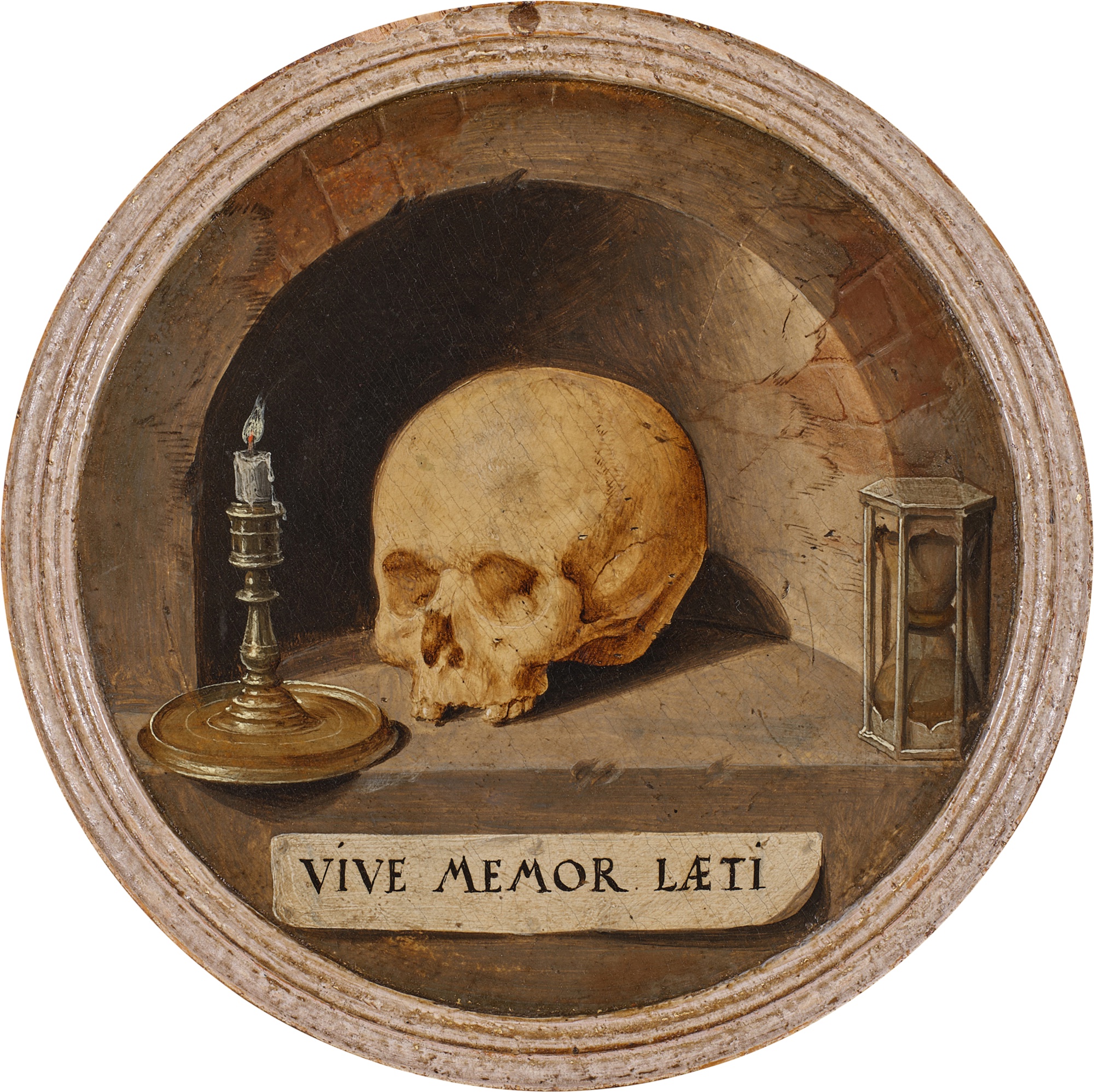 Bartholomäus Bruyn the Elder — Vanitas Still Life with a Skull, Candle, and Hourglass