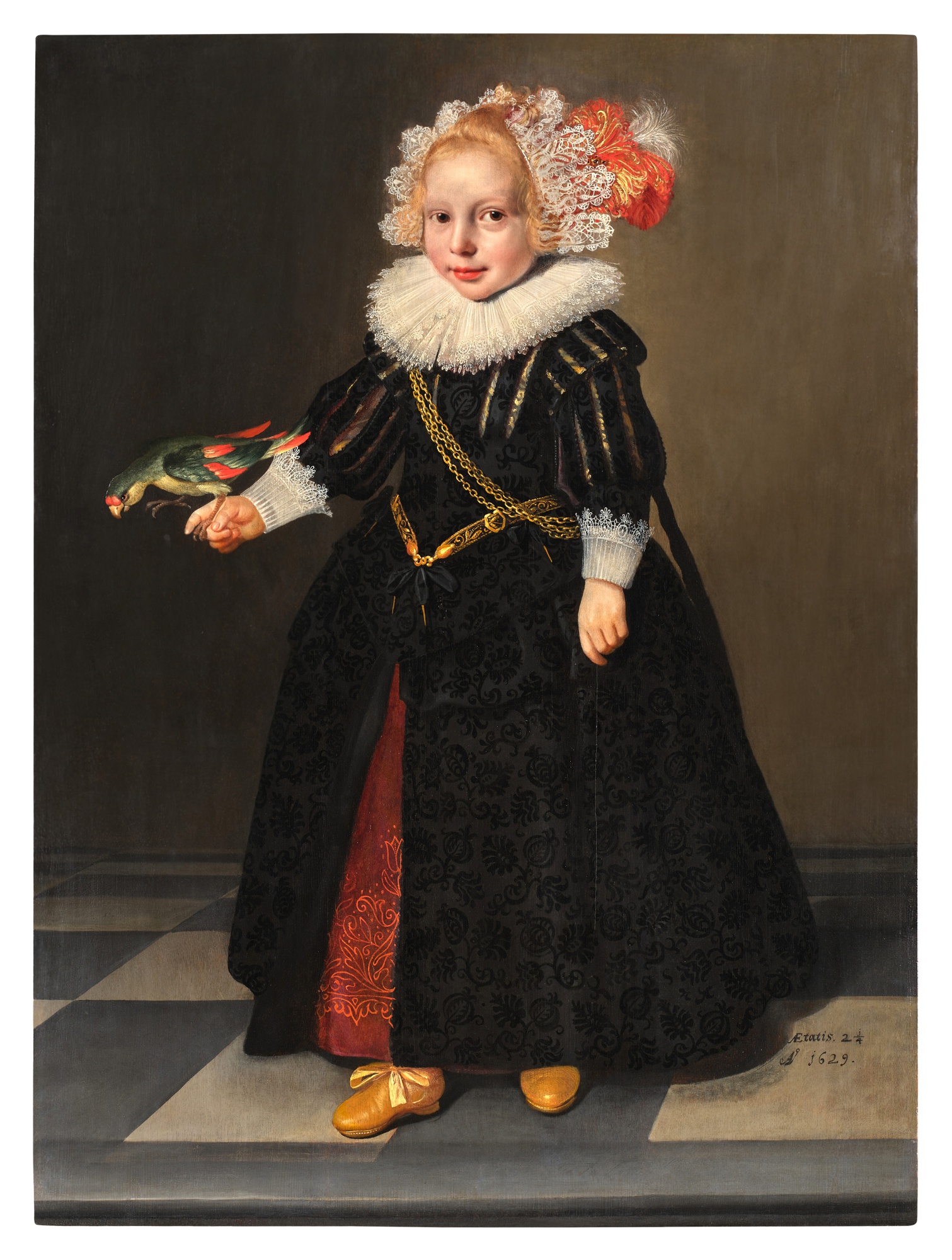 Dirck Dircksz. van Santvoort — Portrait of a Child, Aged 2 ¼, Holding a Parrot