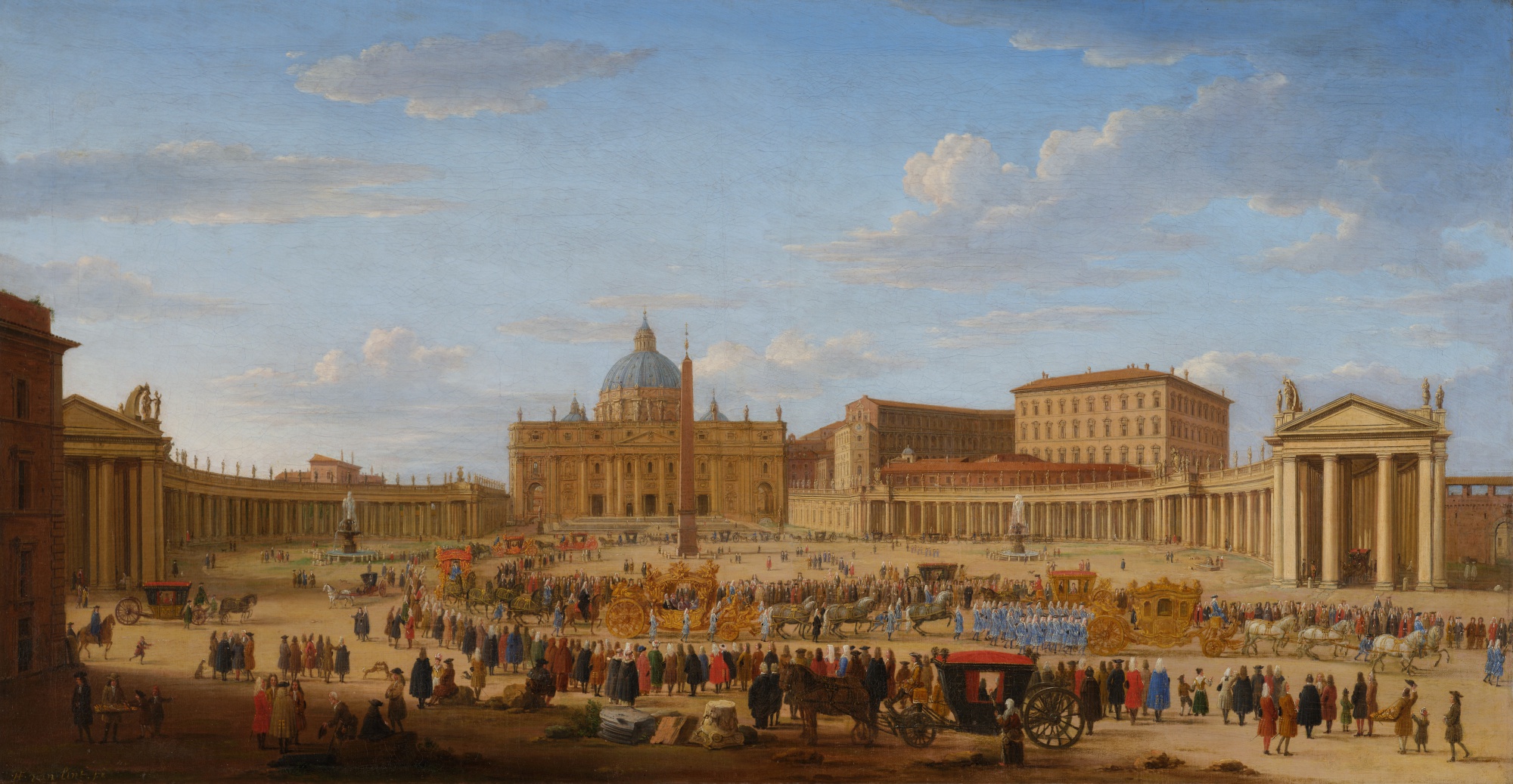Hendrik Frans van Lint, called Lo Studio — Rome, A View of Saint Peter's Square with the Entry of the Imperial Ambassador Ercole Ludovico Turinetti, Marquis of Prié
