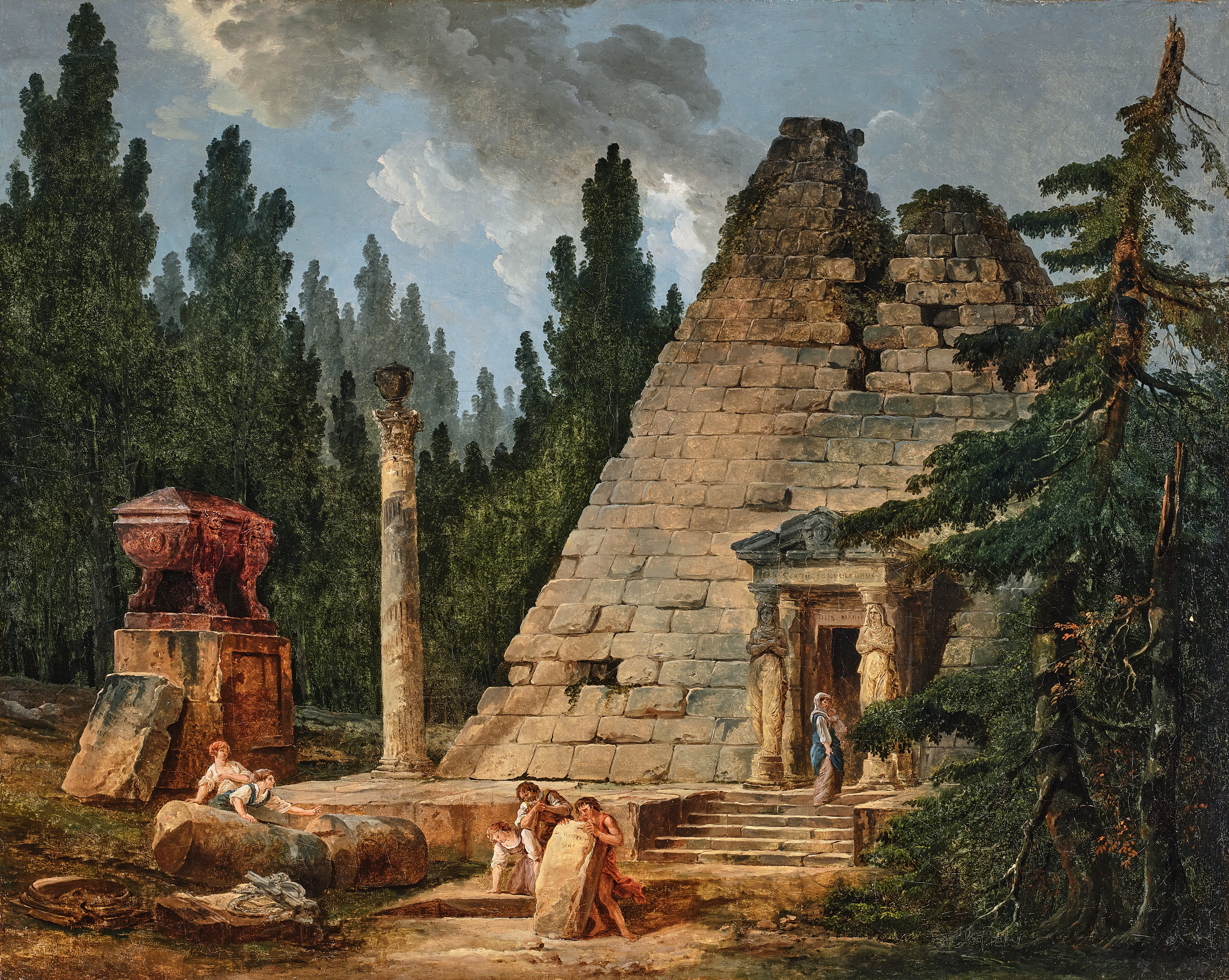 Hubert Robert — Capriccio with the Pyramid of Maupertuis
