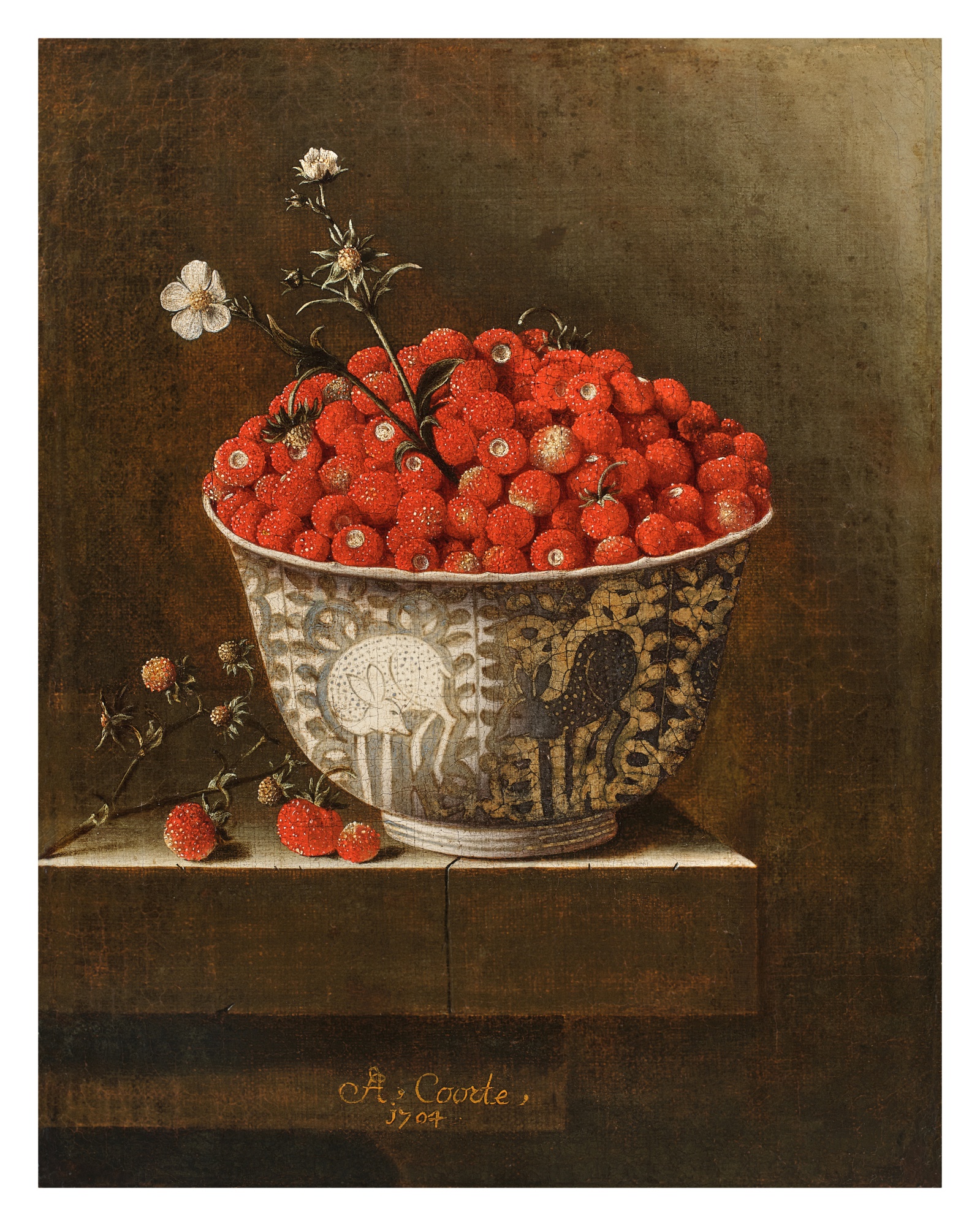 Adriaen Coorte — Still Life of a Porcelain Bowl with Wild Strawberries