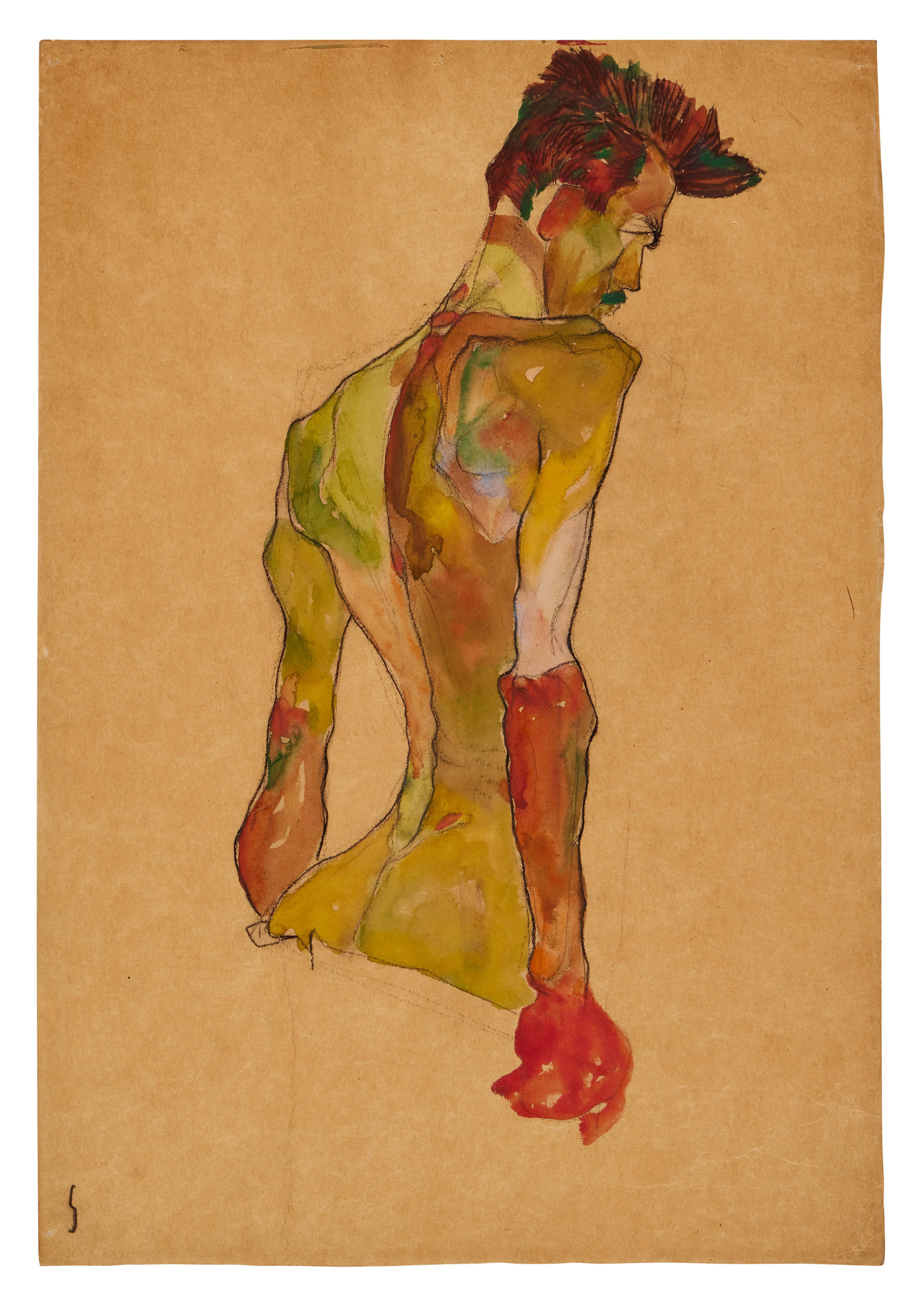 Egon Schiele — Männlicher Akt im Profil nach rechts (Male Nude in Profile Facing Right)