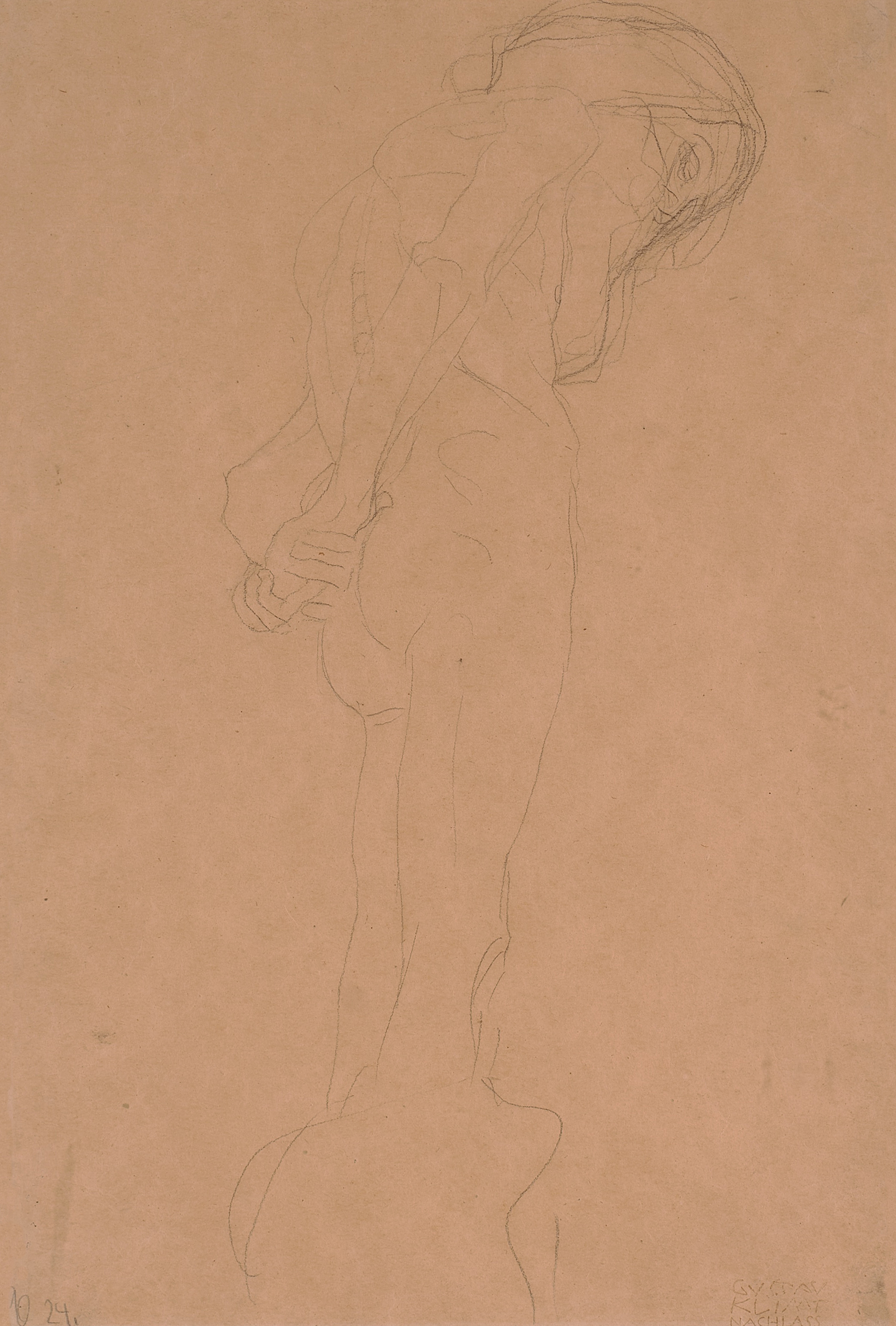 Gustav Klimt — Gebeugter nackter Greis nach rechts (Naked Old Man Bent Over to the Right) 