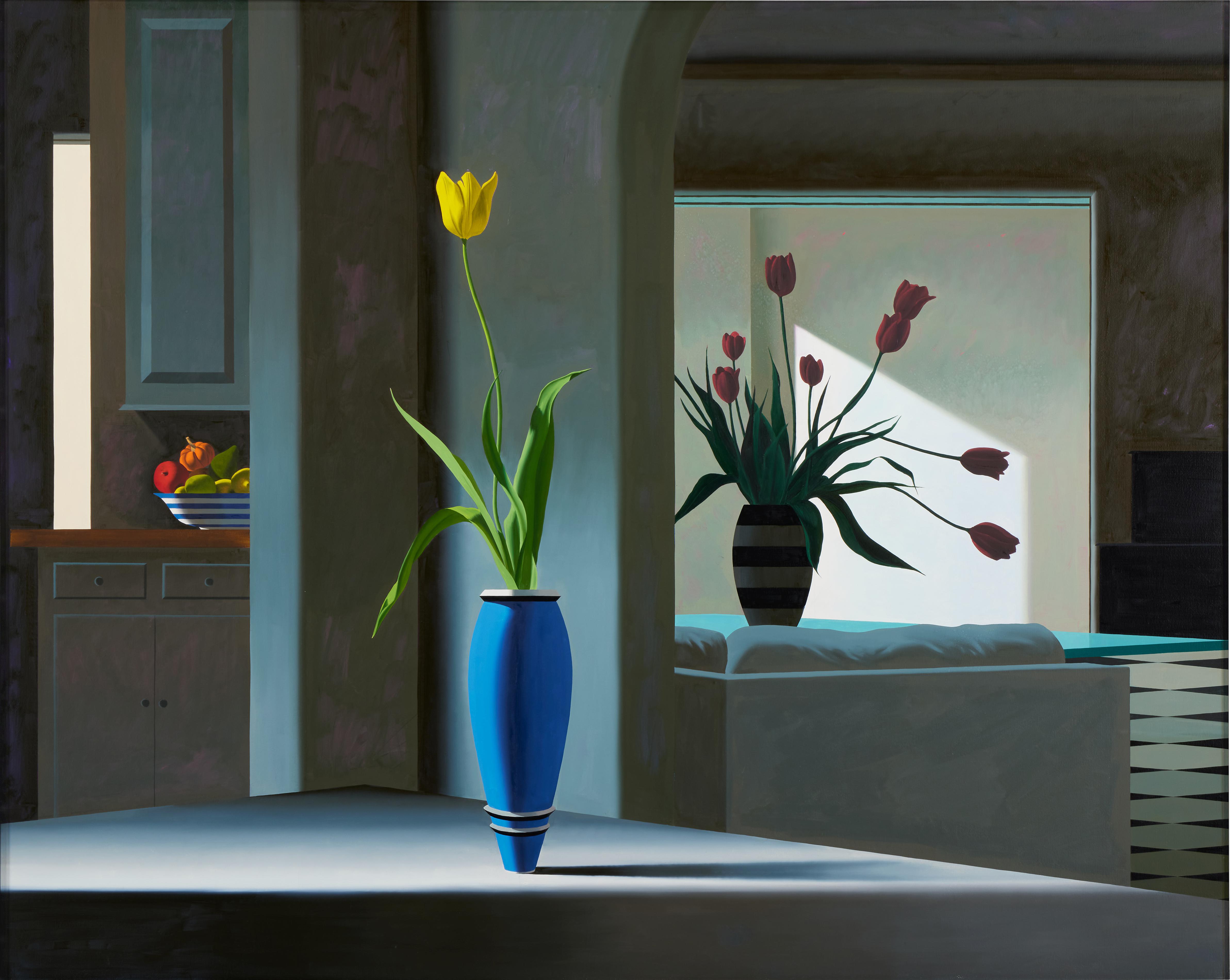 Bruce Cohen — Interior with Yellow Tulip in the Light and Red