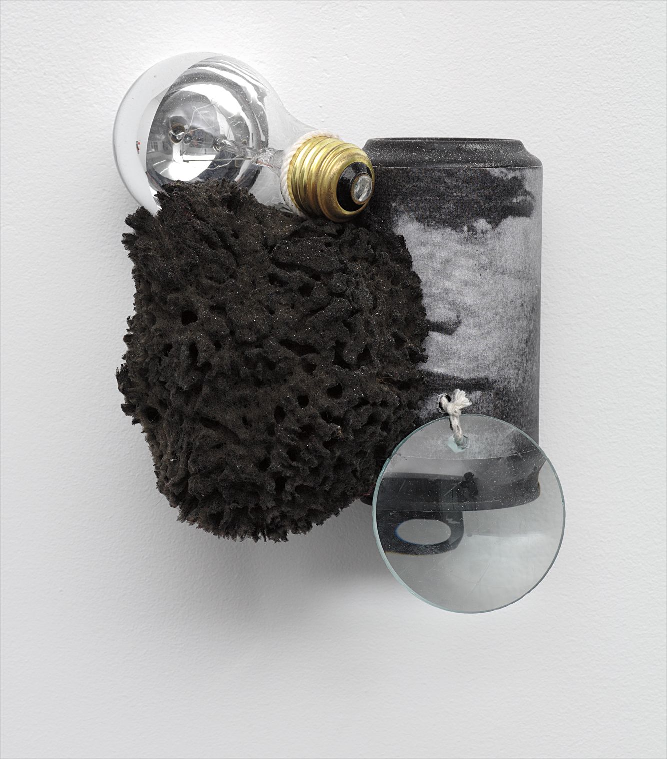 soda cans, magnifying glass, string, paint, xerox, socks, coal, and light bulb